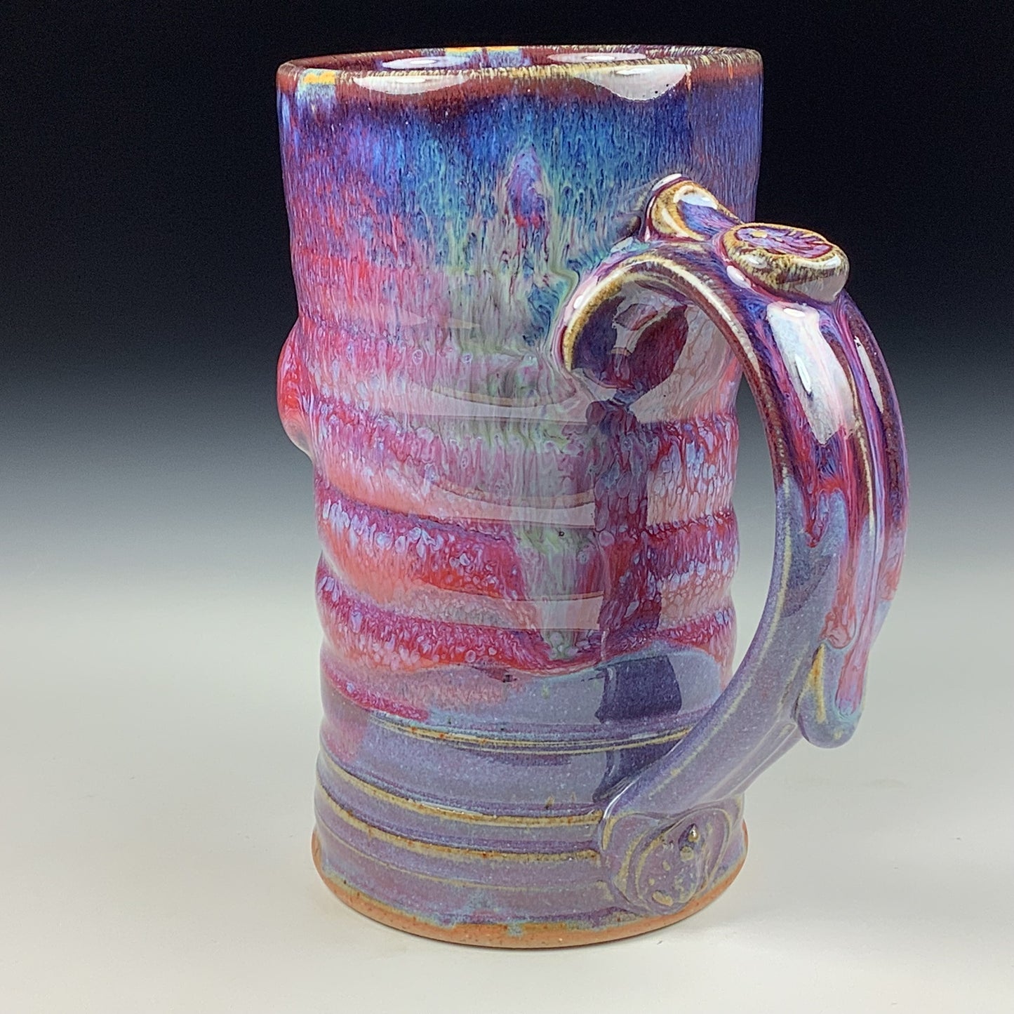 Handmade ceramic mugs stoneware coffee mugs pottery tea mugs stoneware drinkware - purple red slip dotted wiggle bump mug 3794
