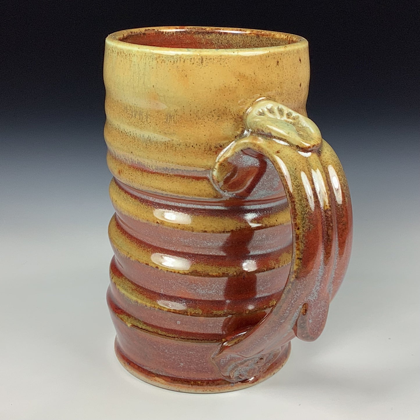 Handmade ceramic mugs stoneware coffee mugs pottery tea mugs stoneware drinkware - Iron red with white ash slip wiggle 3863