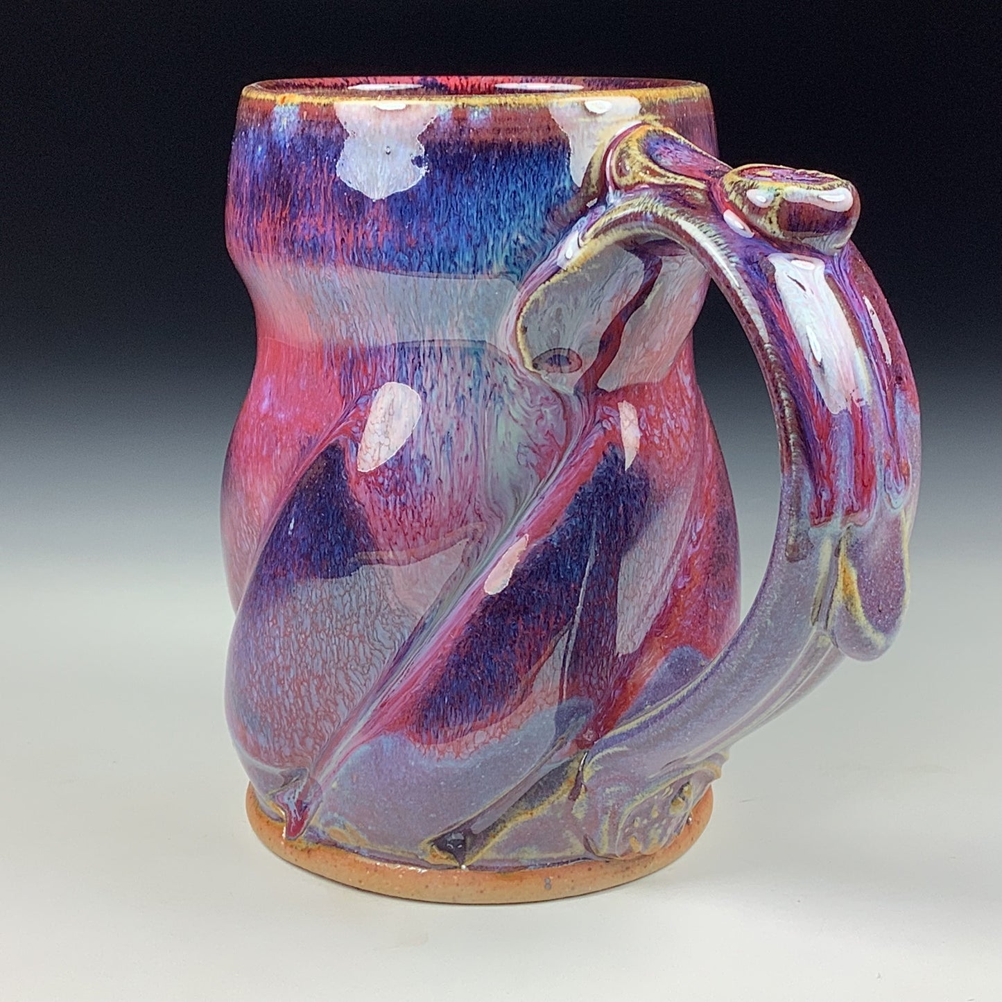 Handmade ceramic mugs stoneware coffee mugs pottery tea mugs stoneware drinkware - purple red twisty mug 3771