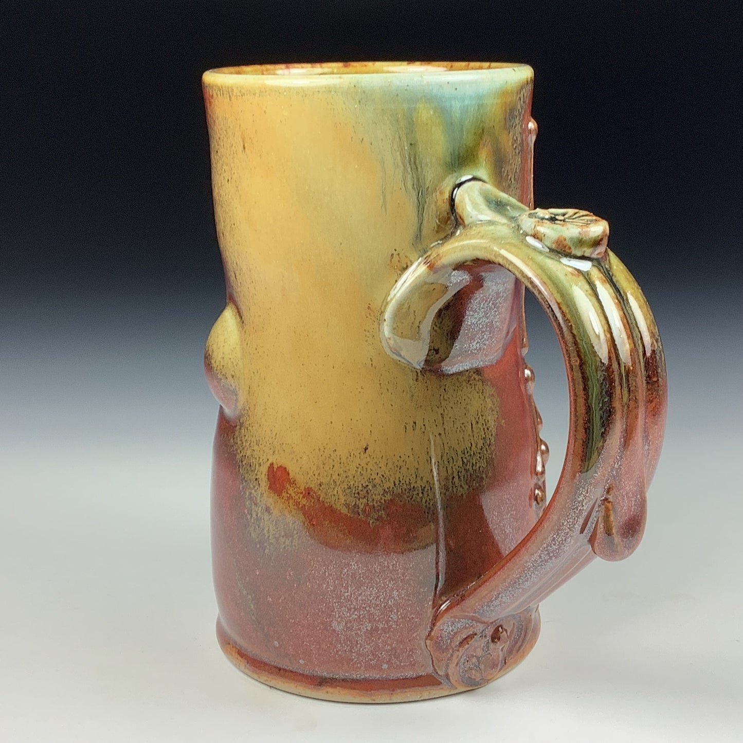 Handmade ceramic mugs stoneware coffee mugs pottery tea mugs stoneware drinkware - Iron red with white ash bamboo bump mug 3768
