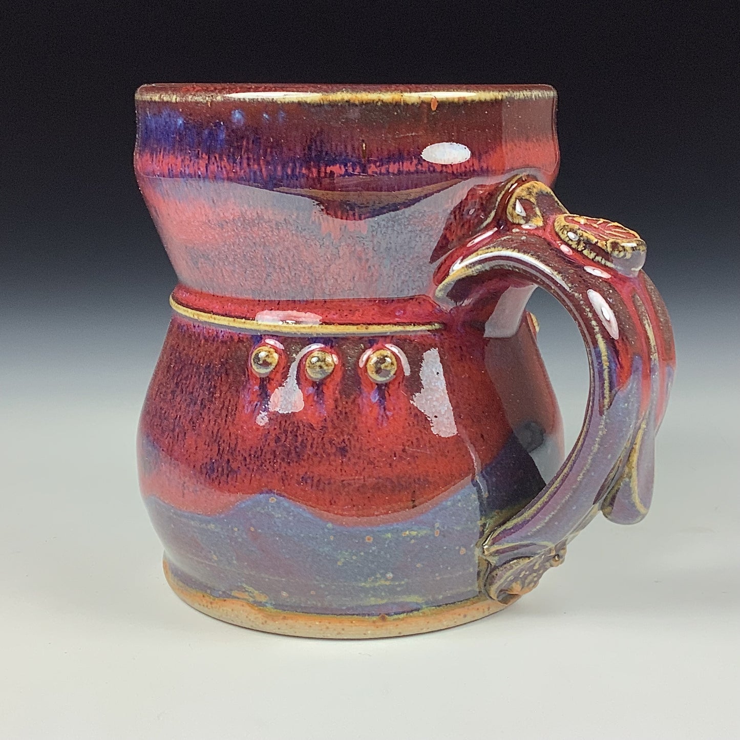 Handmade ceramic mugs stoneware coffee mugs pottery tea mugs stoneware drinkware - red slip trail dot mug 3668