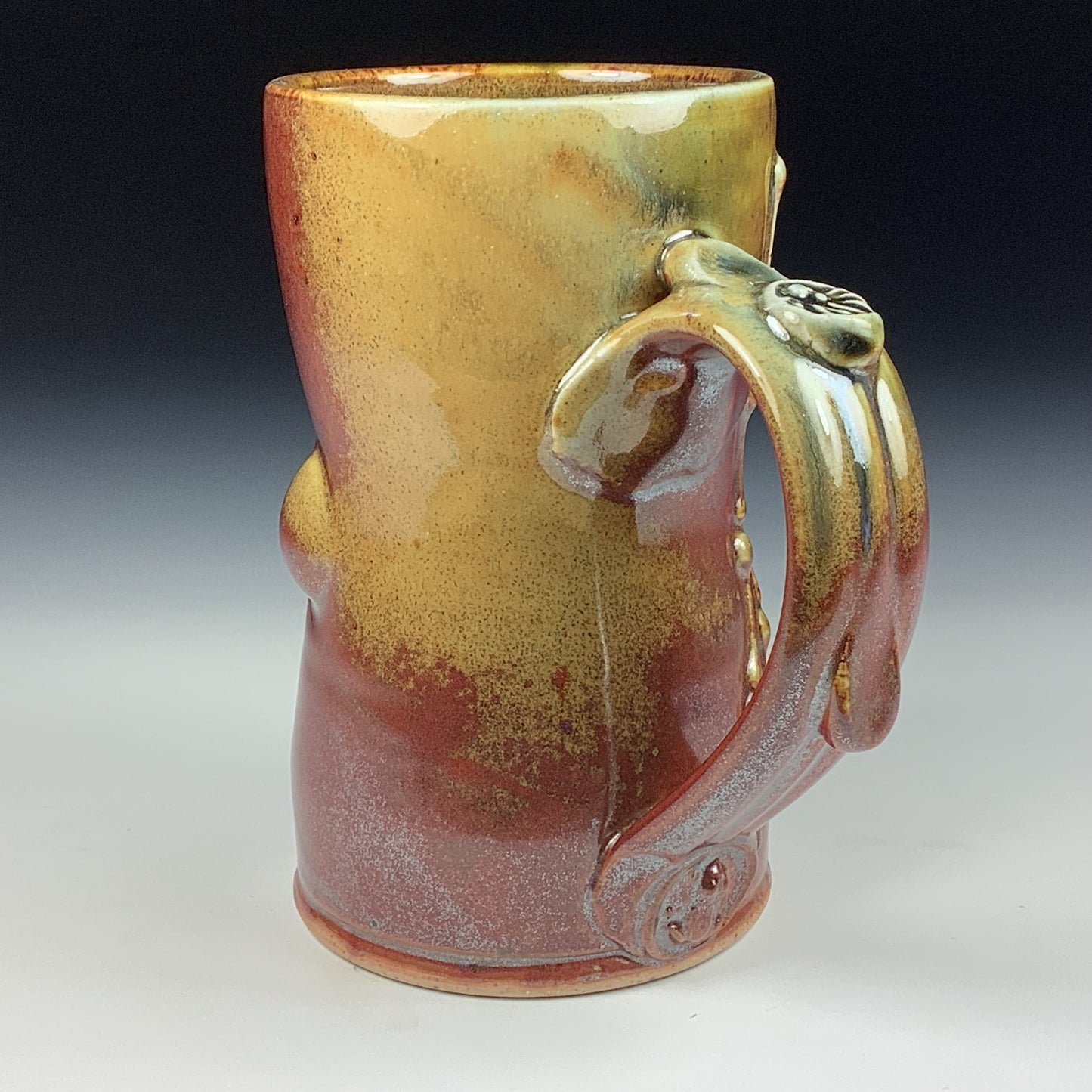 Handmade ceramic mugs stoneware coffee mugs pottery tea mugs stoneware drinkware - Iron red with white ash bamboo bump mug 3782