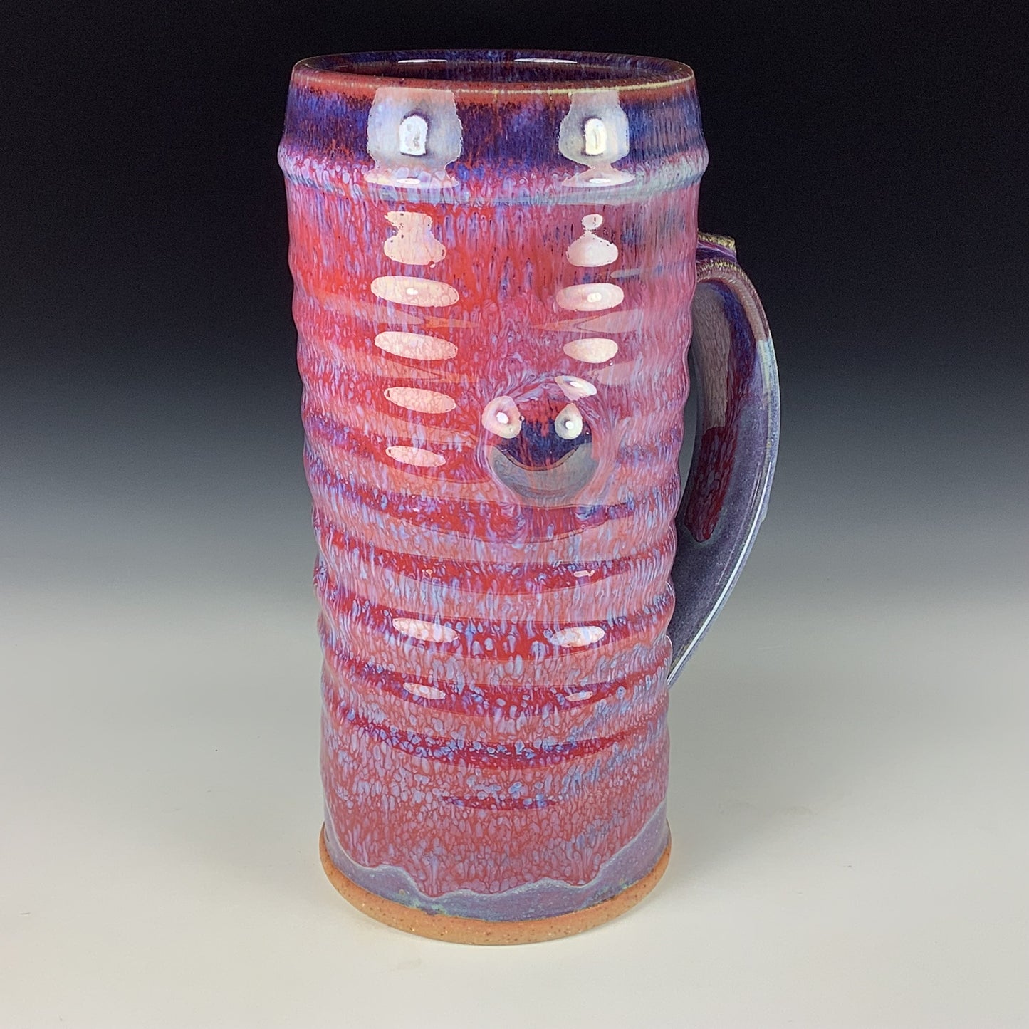 Large handmade pottery mugs rustic ceramic mugs extra large stoneware mugs oversized coffee mugs tea cup - Purple red bamboo wiggle bump - item 3713