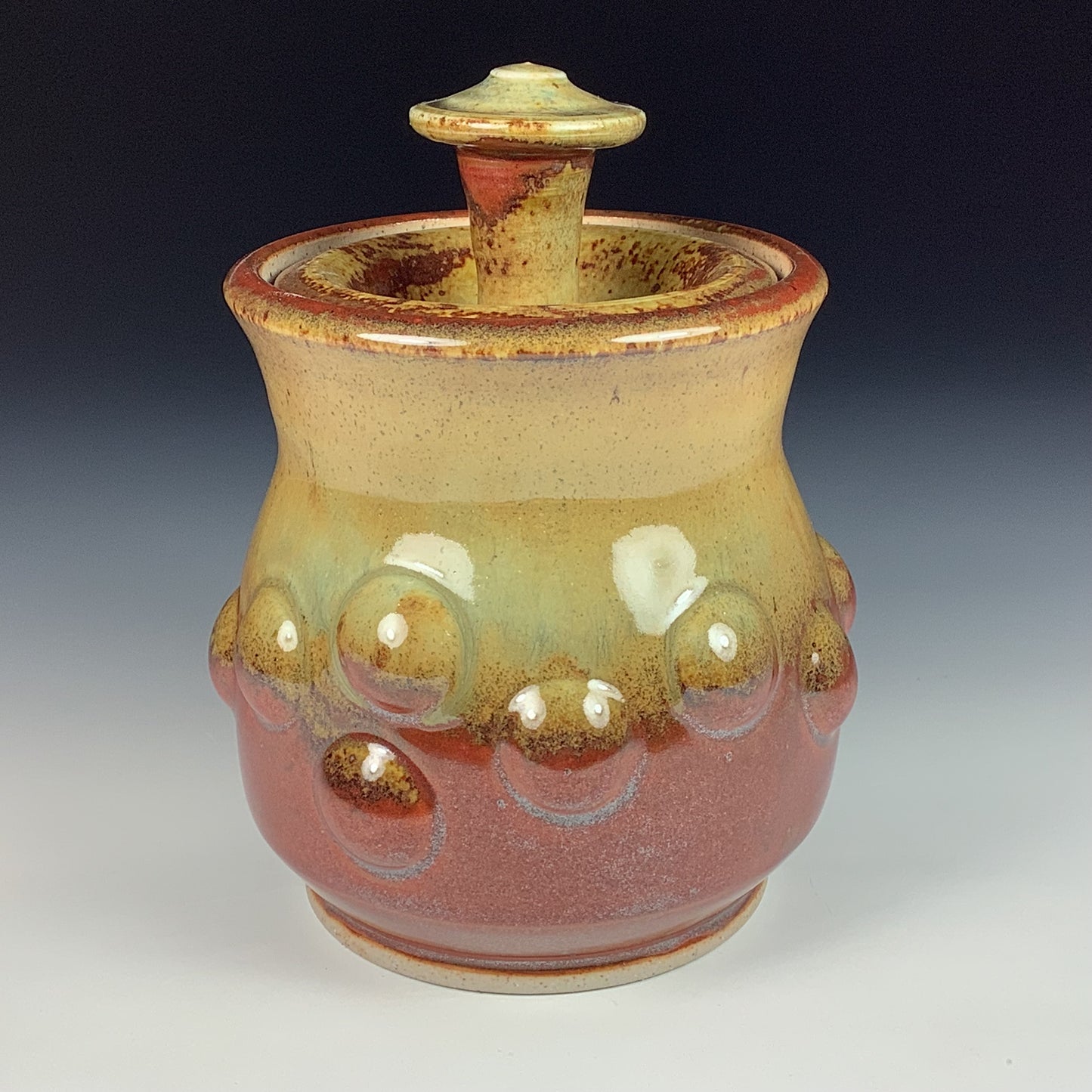 Handmade stoneware art ceramic pottery sugar jar - iron red with white ash bump item 3886