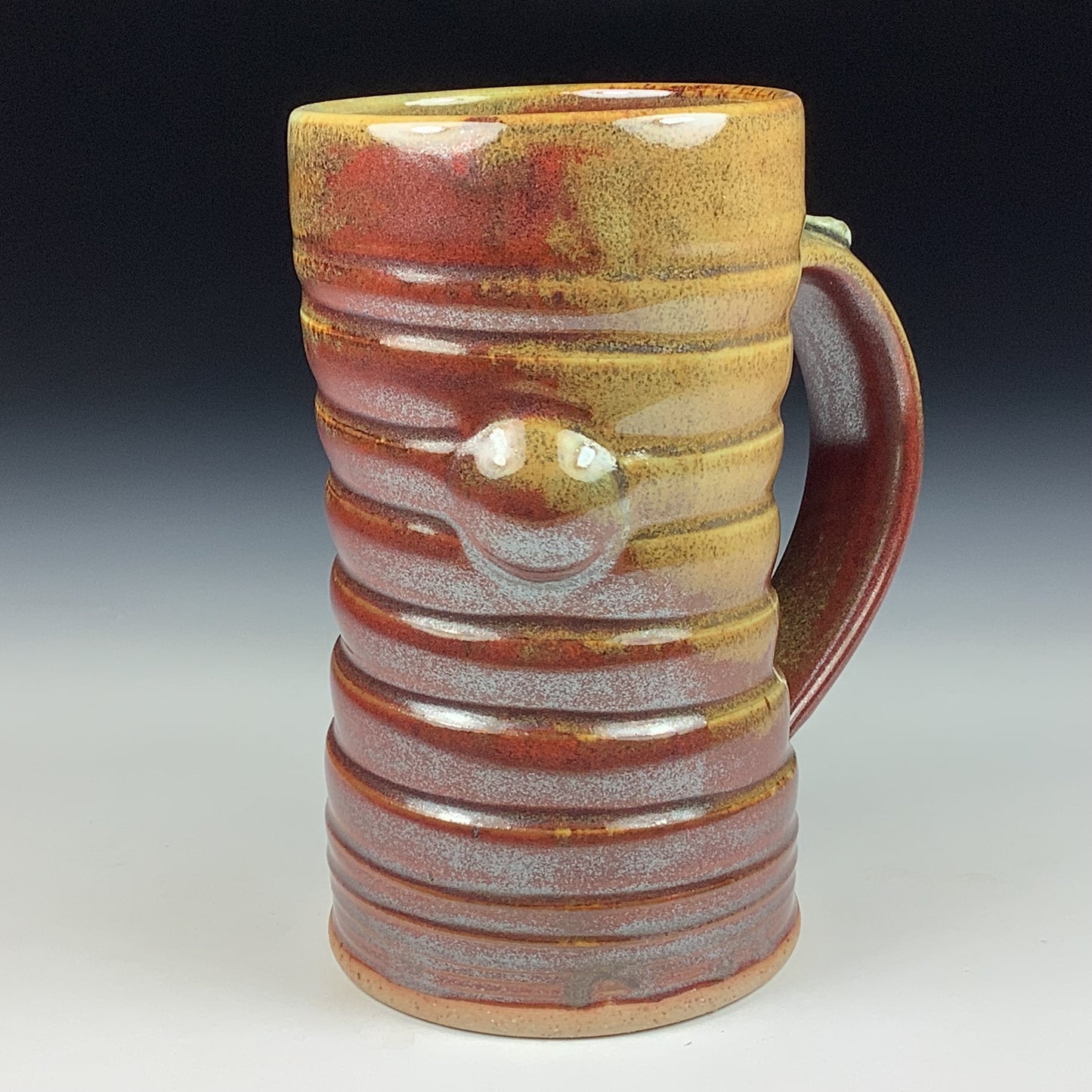 Handmade ceramic mugs stoneware coffee mugs pottery tea mugs stoneware drinkware - Iron red with white ash slip dotted wiggle bump mug 3795