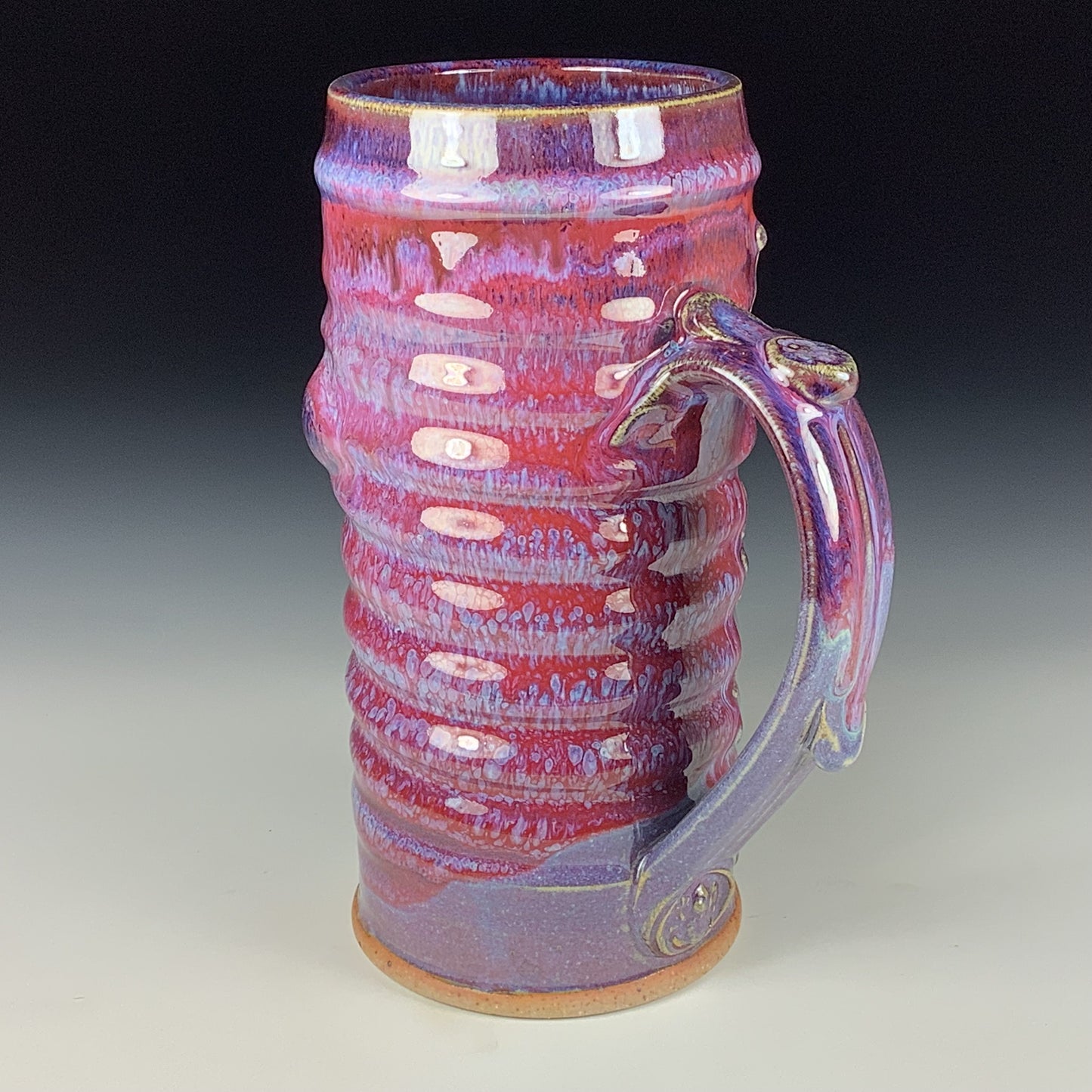 Large handmade pottery mugs rustic ceramic mugs extra large stoneware mugs oversized coffee mugs tea cup - Purple red bamboo wiggle bump - item 3731