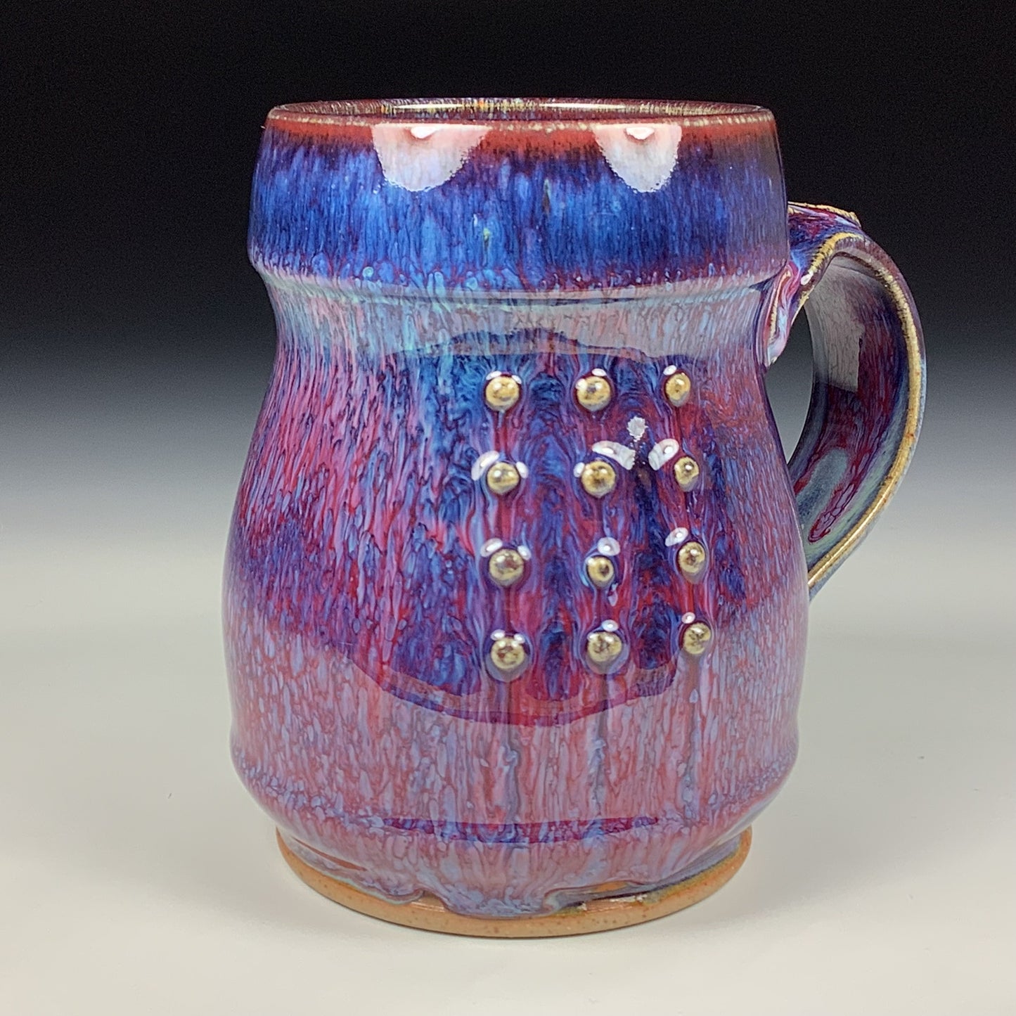 Handmade ceramic mugs stoneware coffee mug pottery tea mugs stoneware drinkware - purple red slip trail dot bamboo item 3848