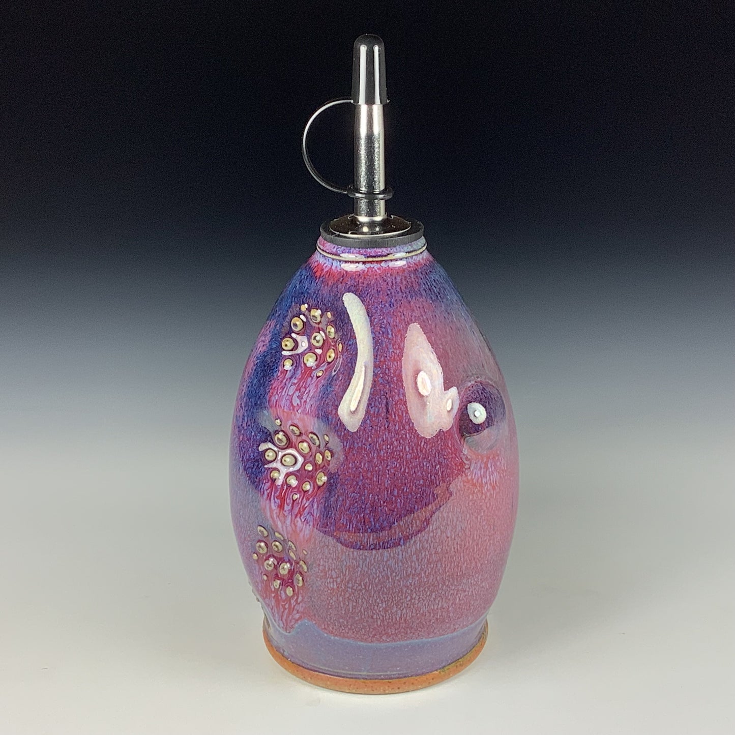 Ceramic olive oil dispenser oil bottle oil cruet handmade stoneware pottery dinnerware kitchenware - Purple red slip dotted bump - item 3734