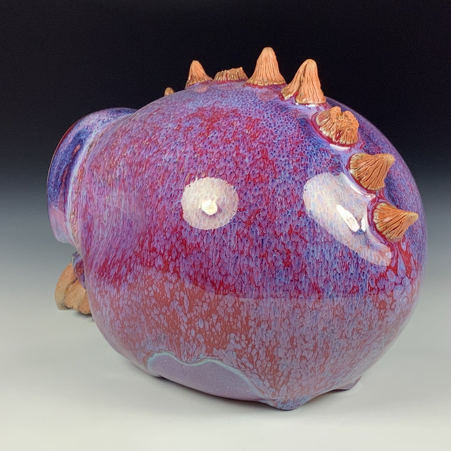 Handmade stoneware art abstract ceramic sculptures pottery decoration skull - Purple red wheel thrown enclosed form altered skull sculpture - item 3878