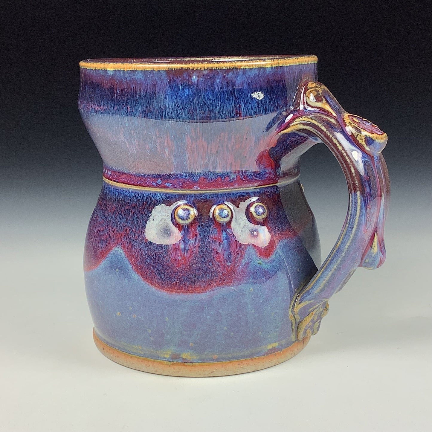 Handmade ceramic mugs stoneware coffee mugs pottery tea mugs stoneware drinkware - purple slip trail dot mug 3664
