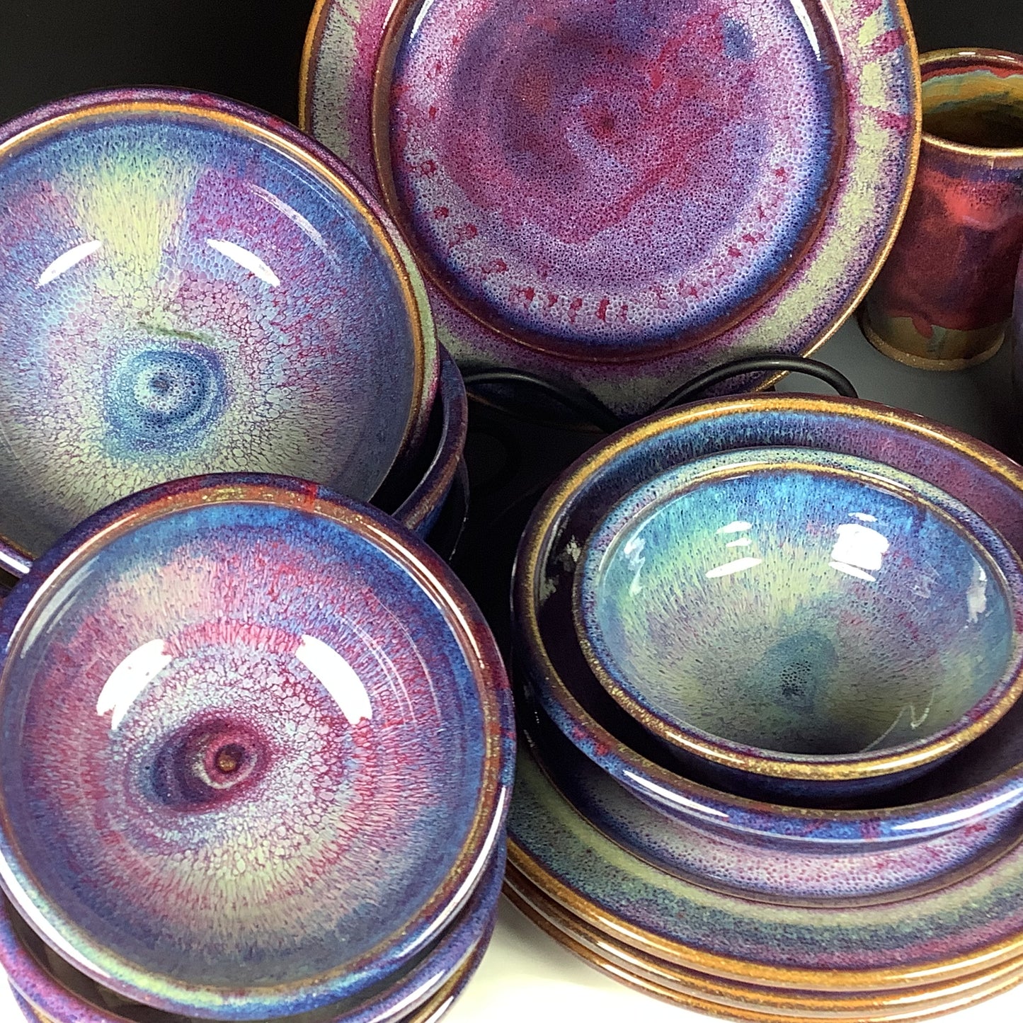 Handmade ceramic artisanal pottery dinnerware stoneware 4 plate setting - Purple item 3897