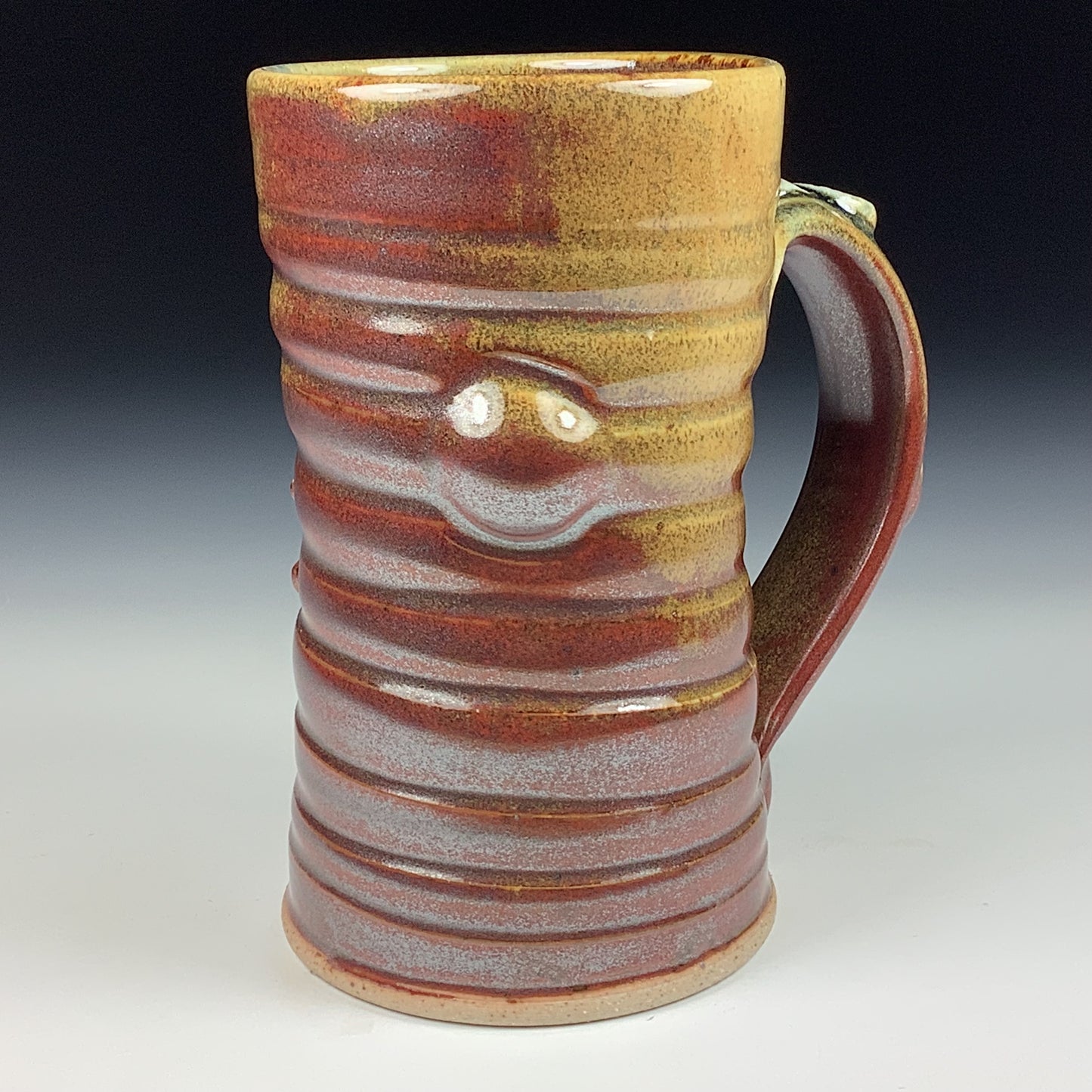 Handmade ceramic mugs stoneware coffee mugs pottery tea mugs stoneware drinkware - Iron red with white ash slip dotted wiggle bump mug 3793