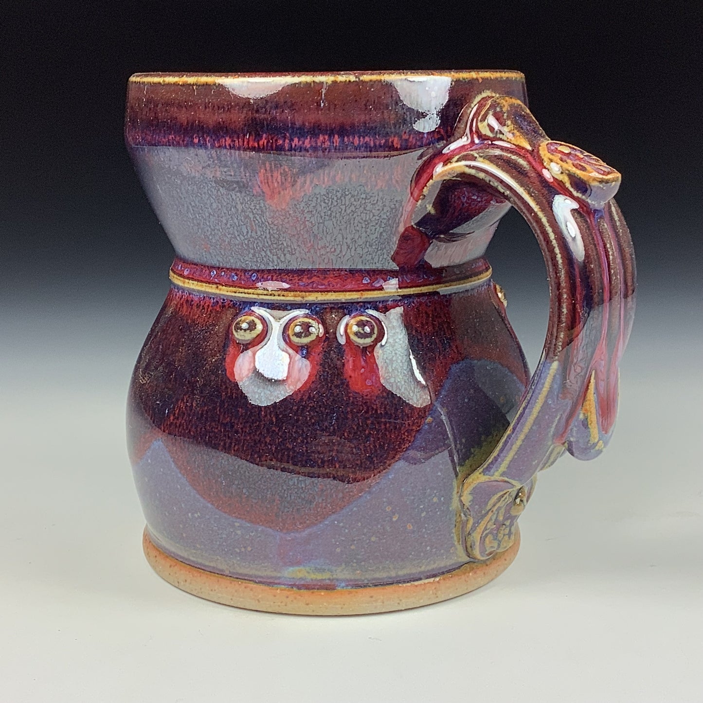 Handmade ceramic mugs stoneware coffee mugs pottery tea mugs stoneware drinkware -purple slip trail dot mug 3665