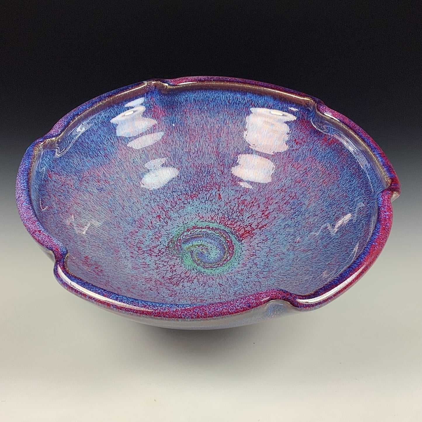 Handmade ceramic artisanal pottery bowls dinnerware stoneware serving bowls centerpiece - Medium purple scalloped rim serving bowl 3831