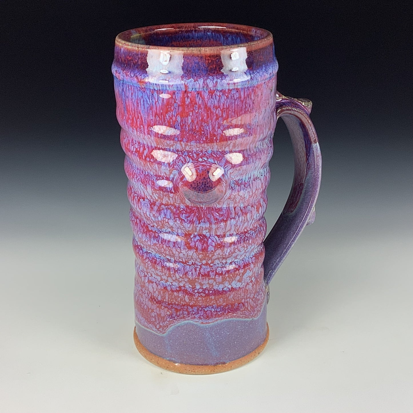 Large handmade pottery mugs rustic ceramic mugs extra large stoneware mugs oversized coffee mugs tea cup - Purple red wiggle slip-dotted bump - item 3723