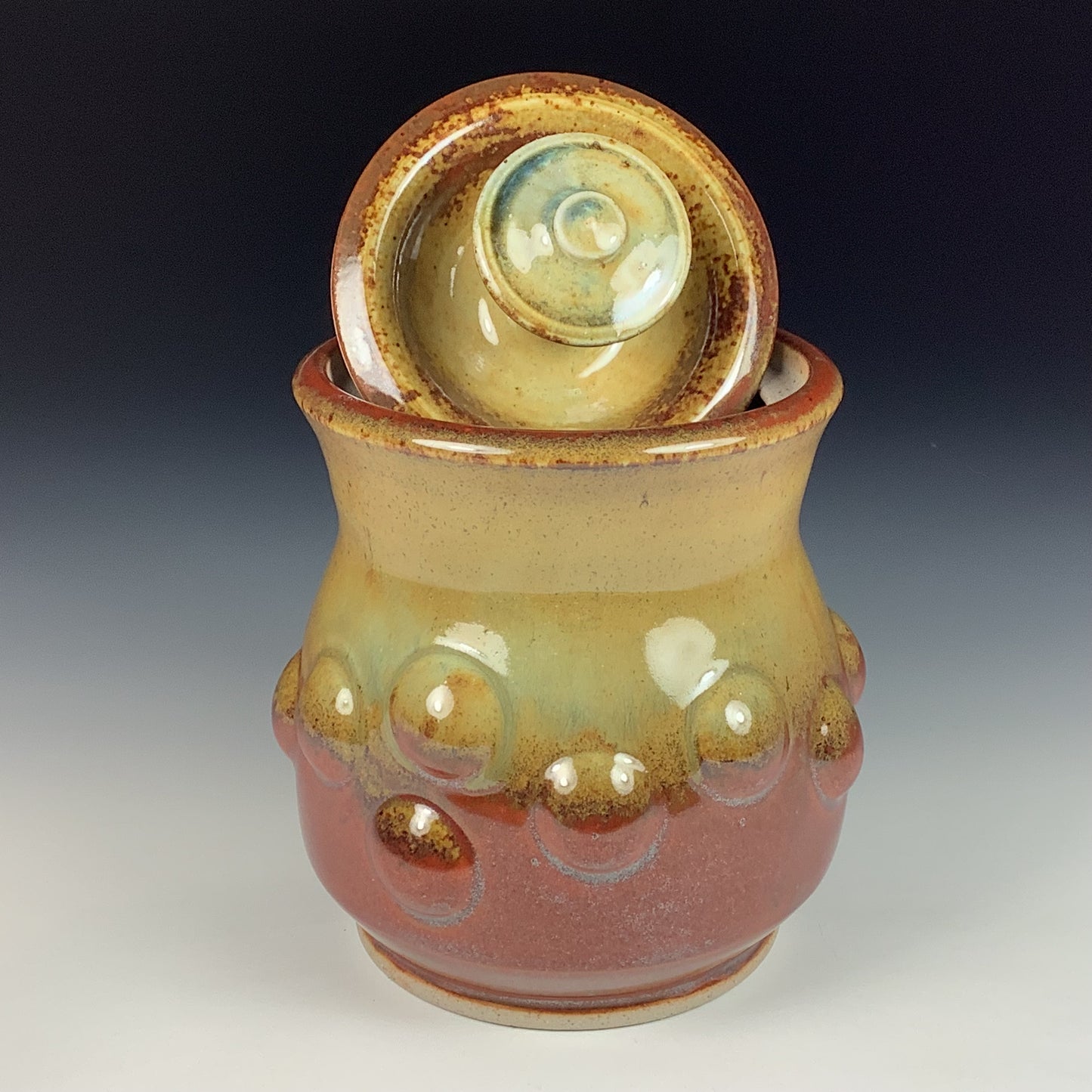 Handmade stoneware art ceramic pottery sugar jar - iron red with white ash bump item 3886