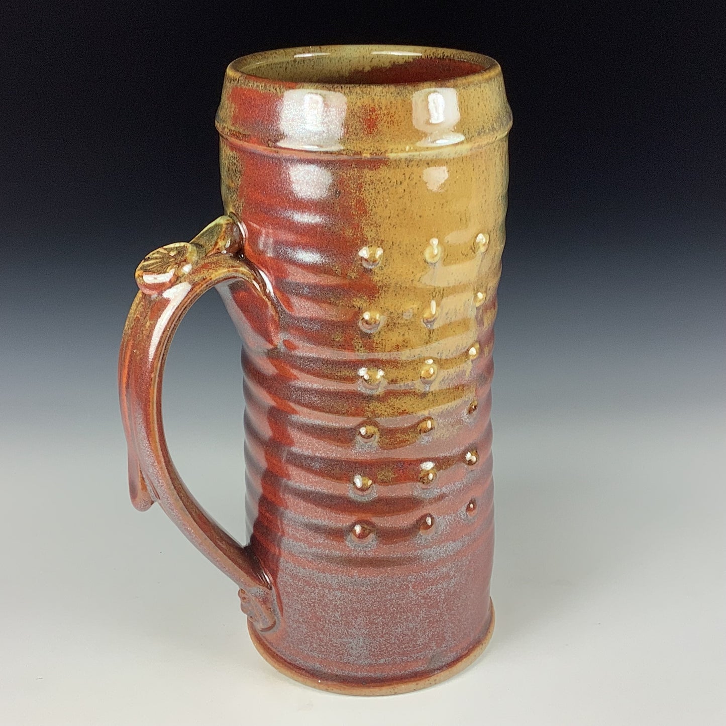 Large handmade pottery mugs rustic ceramic mugs extra large stoneware mugs oversized coffee mugs tea cup - Iron red with white ash wiggle slip-dotted bump - item 3724