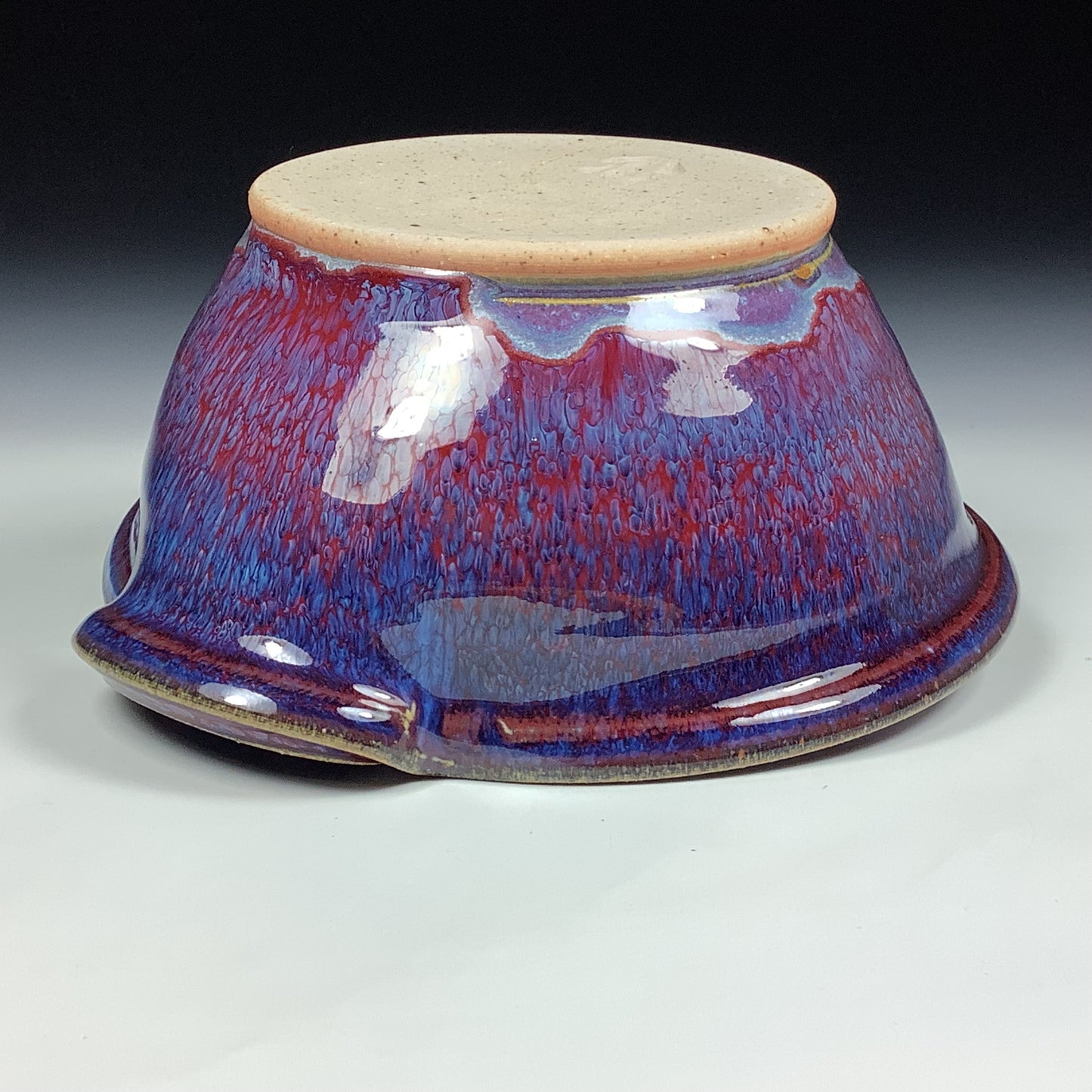 Handmade ceramic deep spoon rest stoneware pottery kitchenware - Purple red dotted rim item 3876