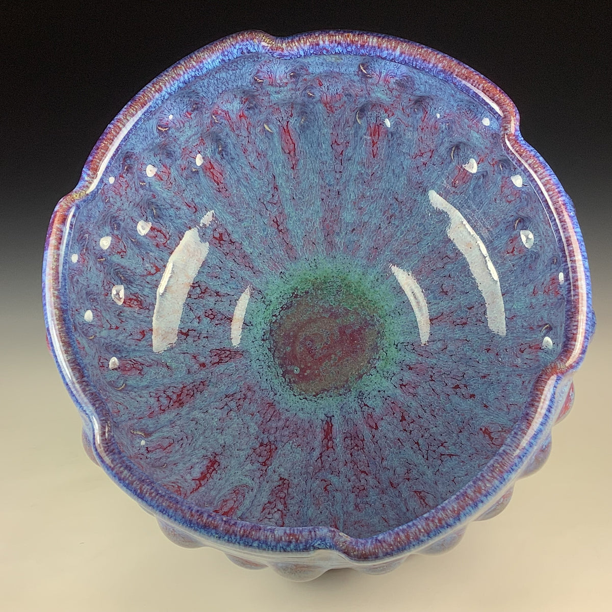 Handmade Ceramic Stoneware Pottery Serving Bowl or Centerpiece - Medium Red Purple Bump Glaze