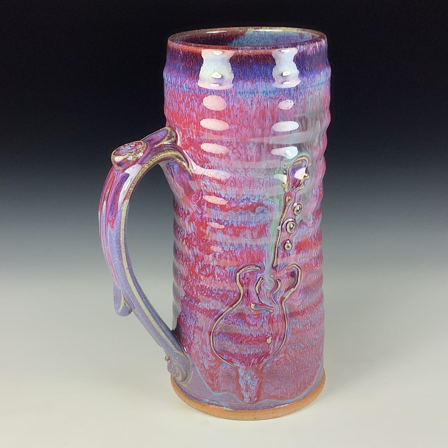 Large handmade pottery mugs rustic ceramic mugs extra large stoneware mugs oversized coffee mugs tea cup - Purple red wiggle guitar bump - item 3727