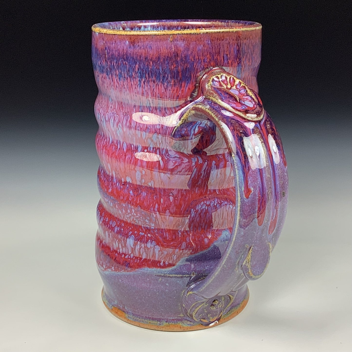 Handmade ceramic mugs stoneware coffee mugs pottery tea mugs stoneware drinkware - Purple red wiggle 3861