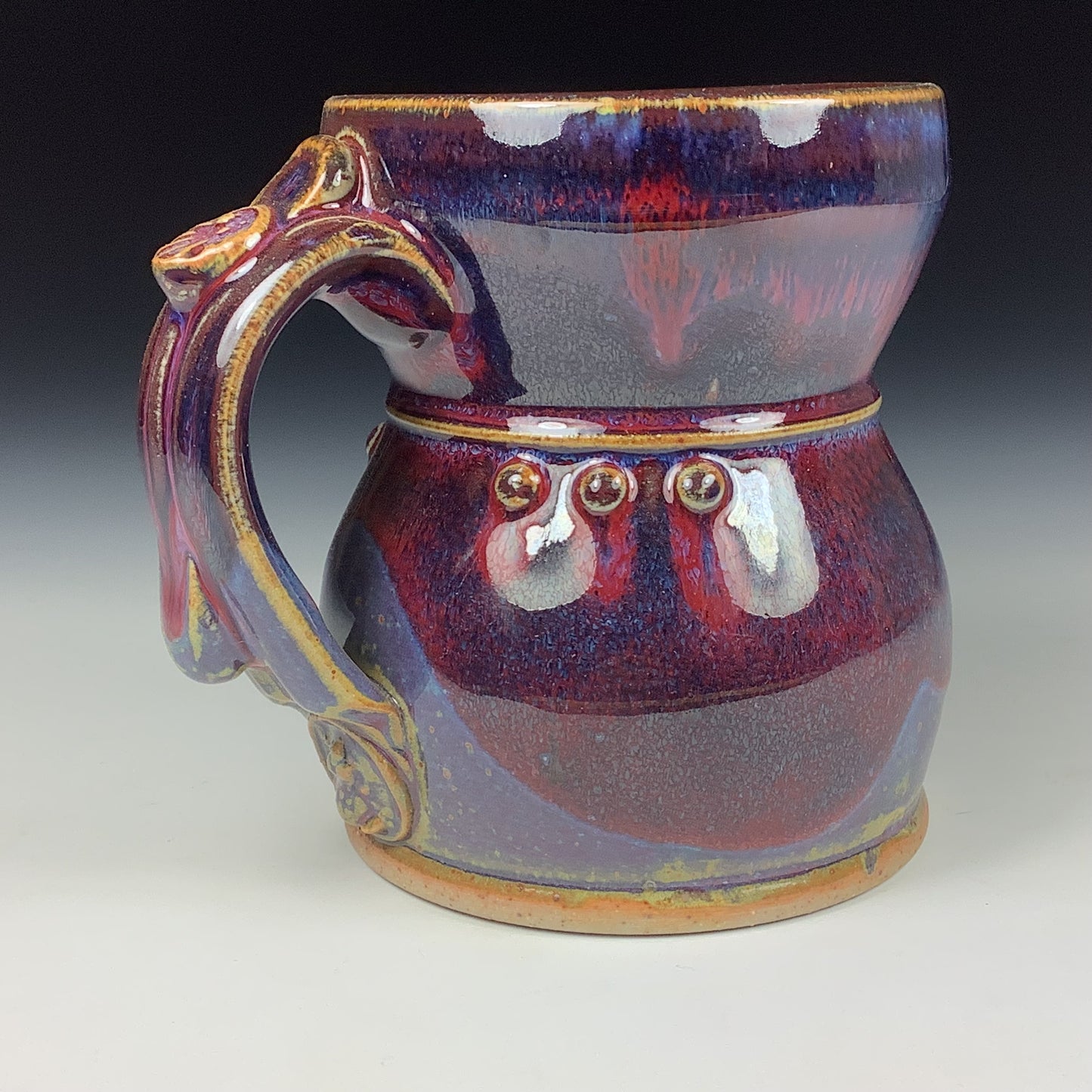Handmade ceramic mugs stoneware coffee mugs pottery tea mugs stoneware drinkware -purple slip trail dot mug 3665