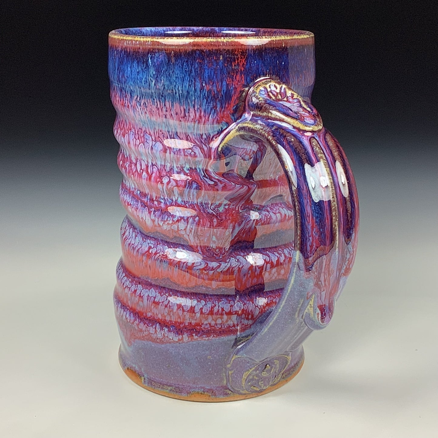 Handmade ceramic mugs stoneware coffee mugs pottery tea mugs stoneware drinkware - purple red wiggle item 3856