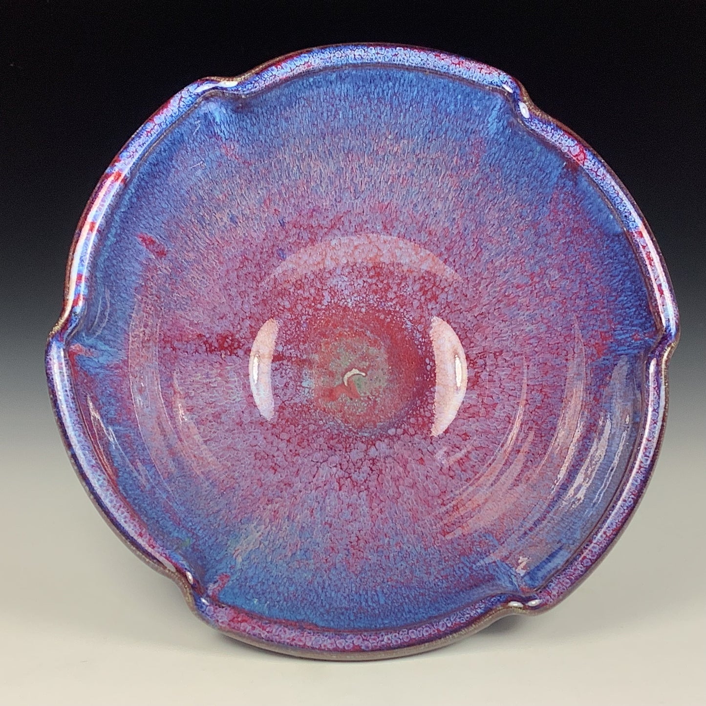 Handmade ceramic artisanal pottery bowls dinnerware stoneware serving bowls centerpiece - Medium purple scalloped rim serving bowl 3675