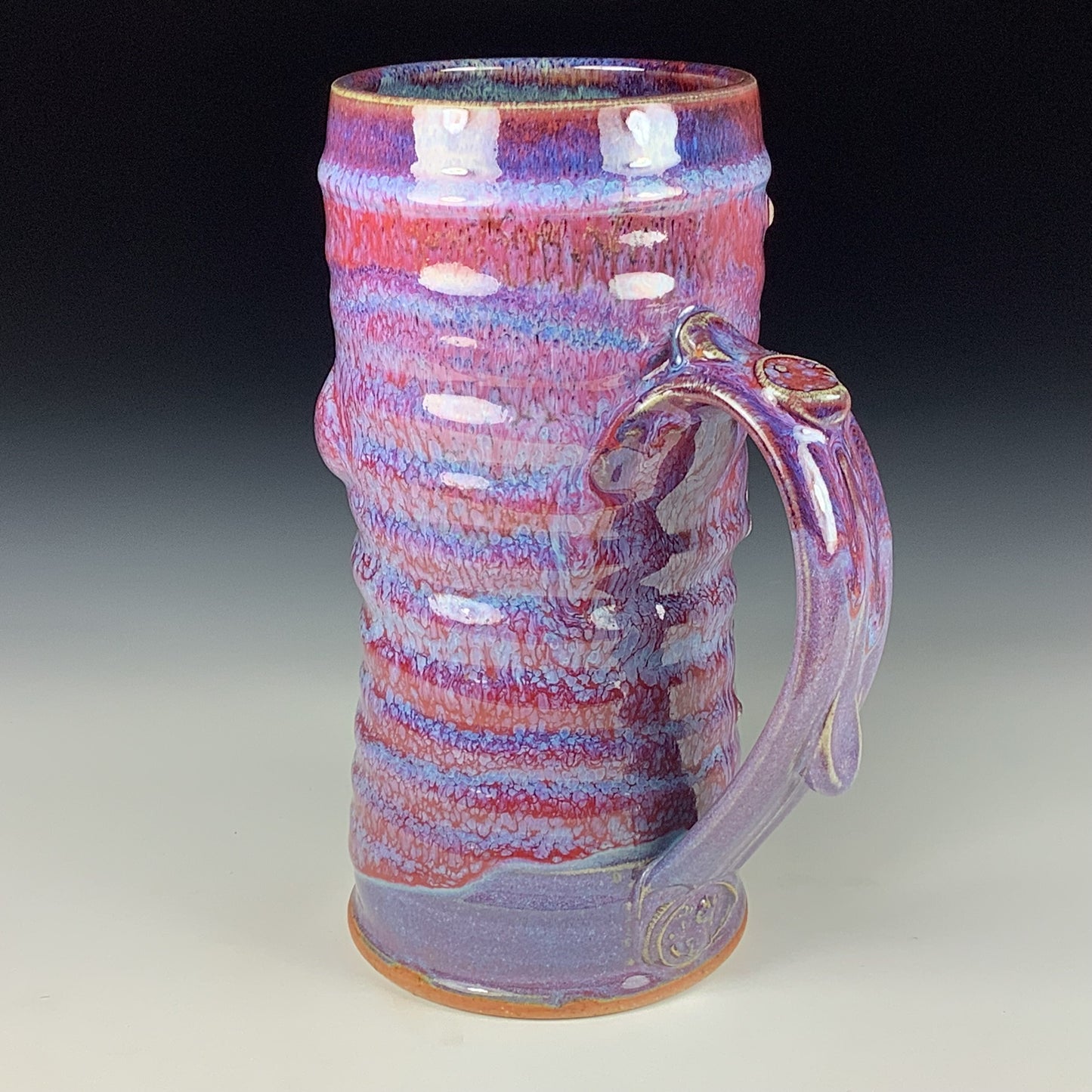 Large handmade pottery mugs rustic ceramic mugs extra large stoneware mugs oversized coffee mugs tea cup - Purple red bamboo wiggle bump - item 3729
