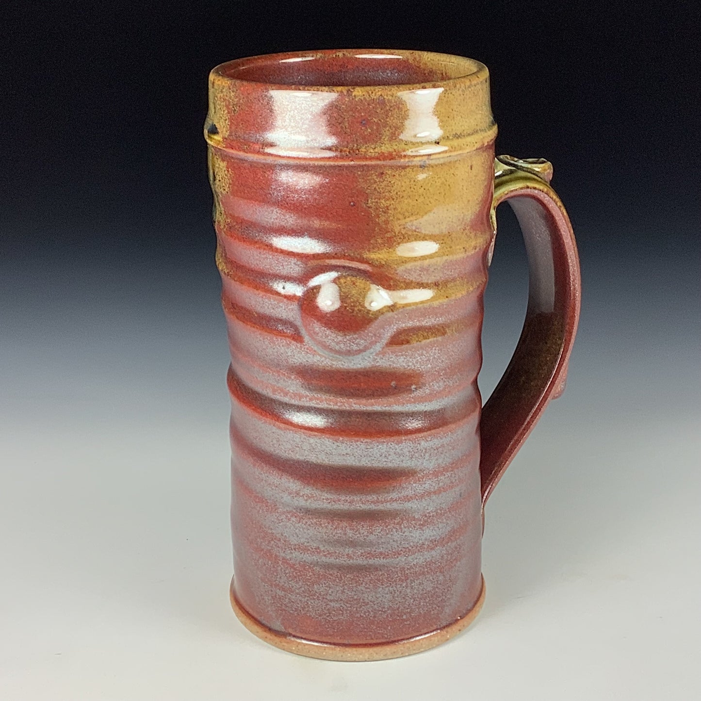 Large handmade pottery mugs rustic ceramic mugs extra large stoneware mugs oversized coffee mugs tea cup - iron red with white ash guitar wiggle bump - item 3726