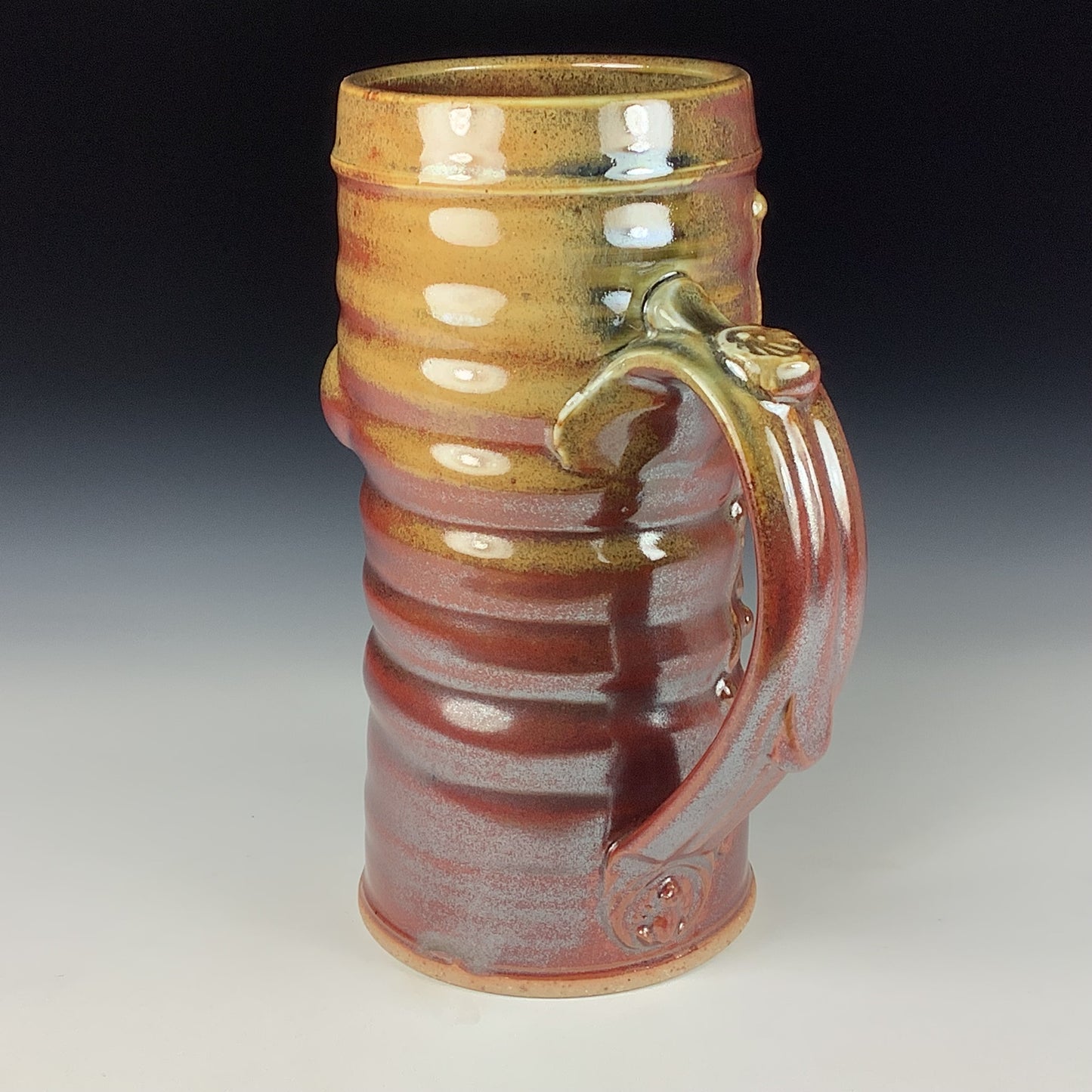 Large handmade pottery mugs rustic ceramic mugs extra large stoneware mugs oversized coffee mugs tea cup - Iron red with white ash bamboo wiggle bump - item 3728