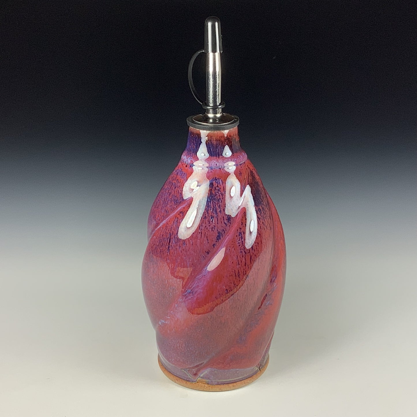 Ceramic olive oil dispenser oil bottle oil cruet handmade stoneware pottery dinnerware kitchenware - Purple red twisty- item 3747