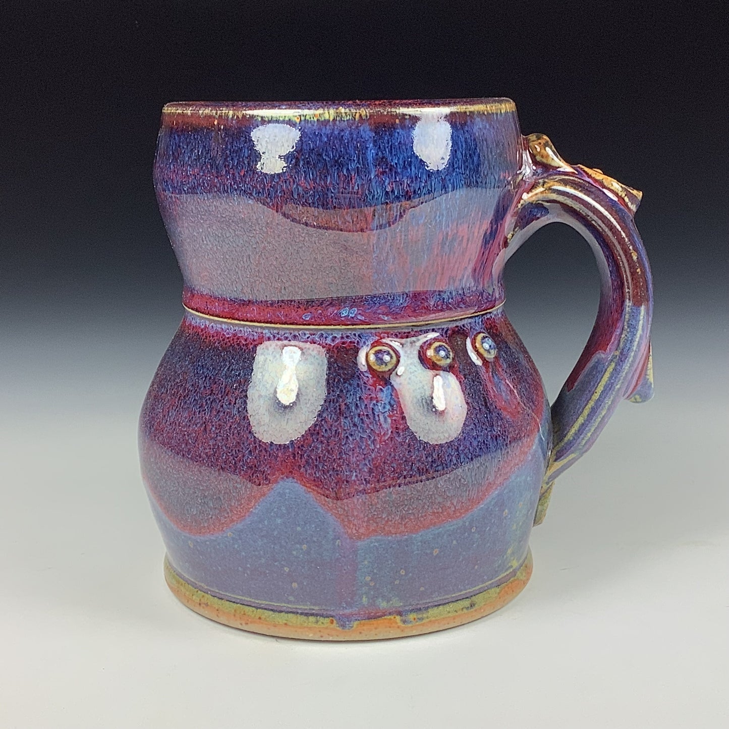 Handmade ceramic mugs stoneware coffee mugs pottery tea mugs stoneware drinkware - purple slip trail dot mug 3659