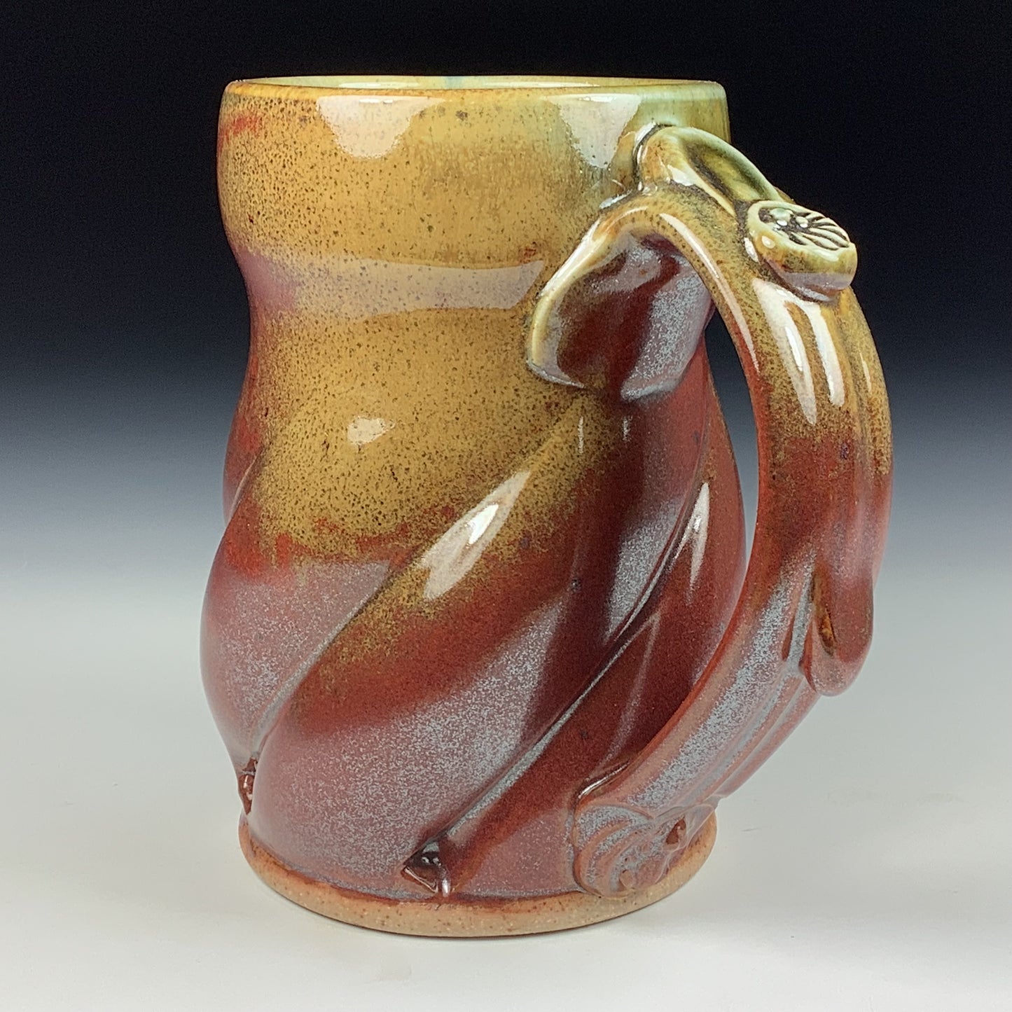 Handmade ceramic mugs stoneware coffee mugs pottery tea mugs stoneware drinkware - Iron red with white ash twisted mug 3764