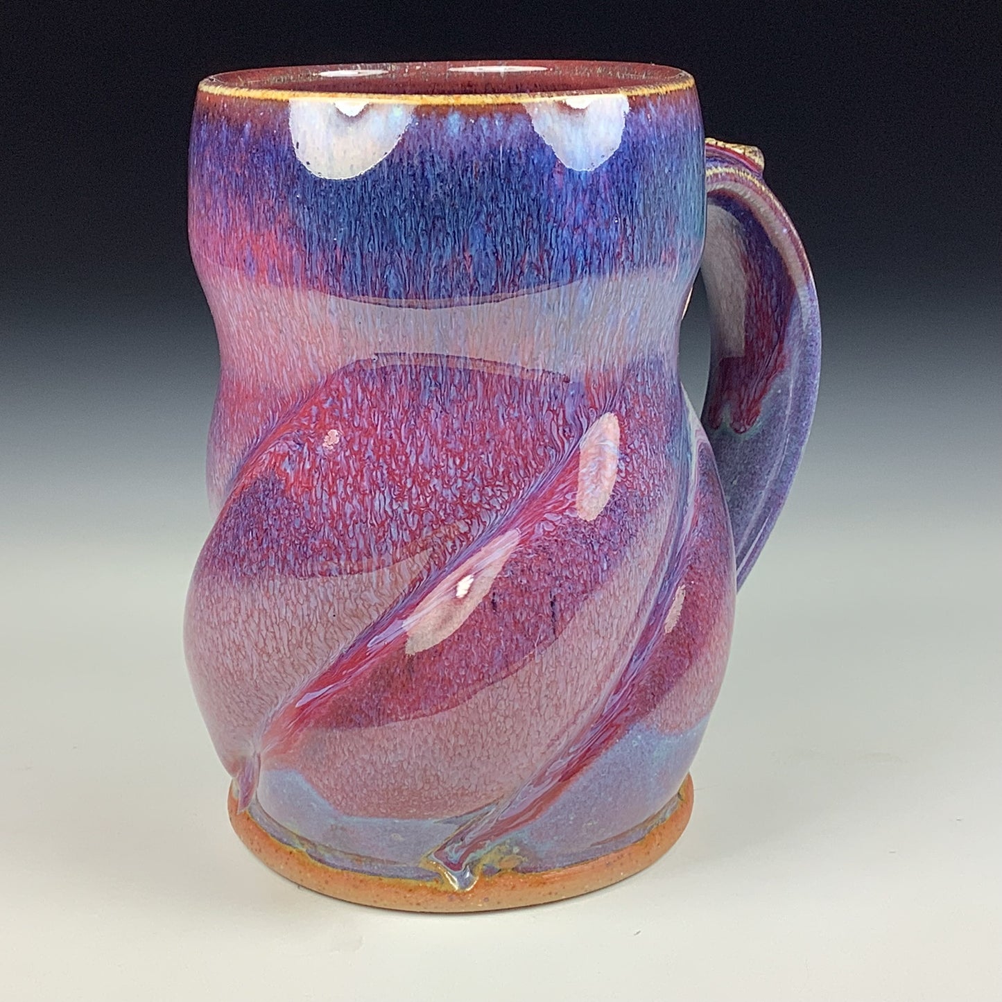 Handmade ceramic mugs stoneware coffee mugs pottery tea mugs stoneware drinkware - purple red twisty mug 3775