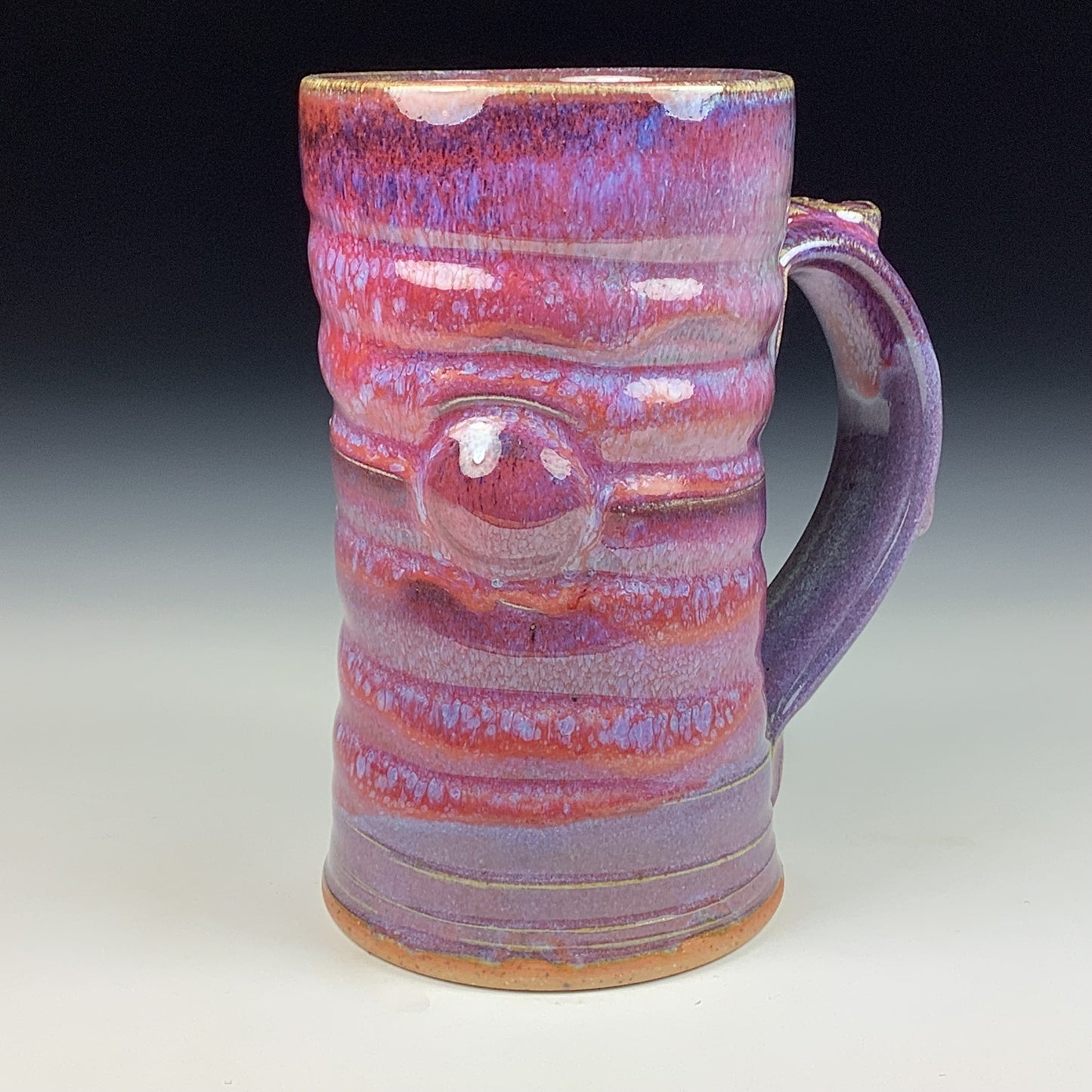 Handmade ceramic mugs stoneware coffee mugs pottery tea mugs stoneware drinkware - purple red slip dotted wiggle bump mug 3796