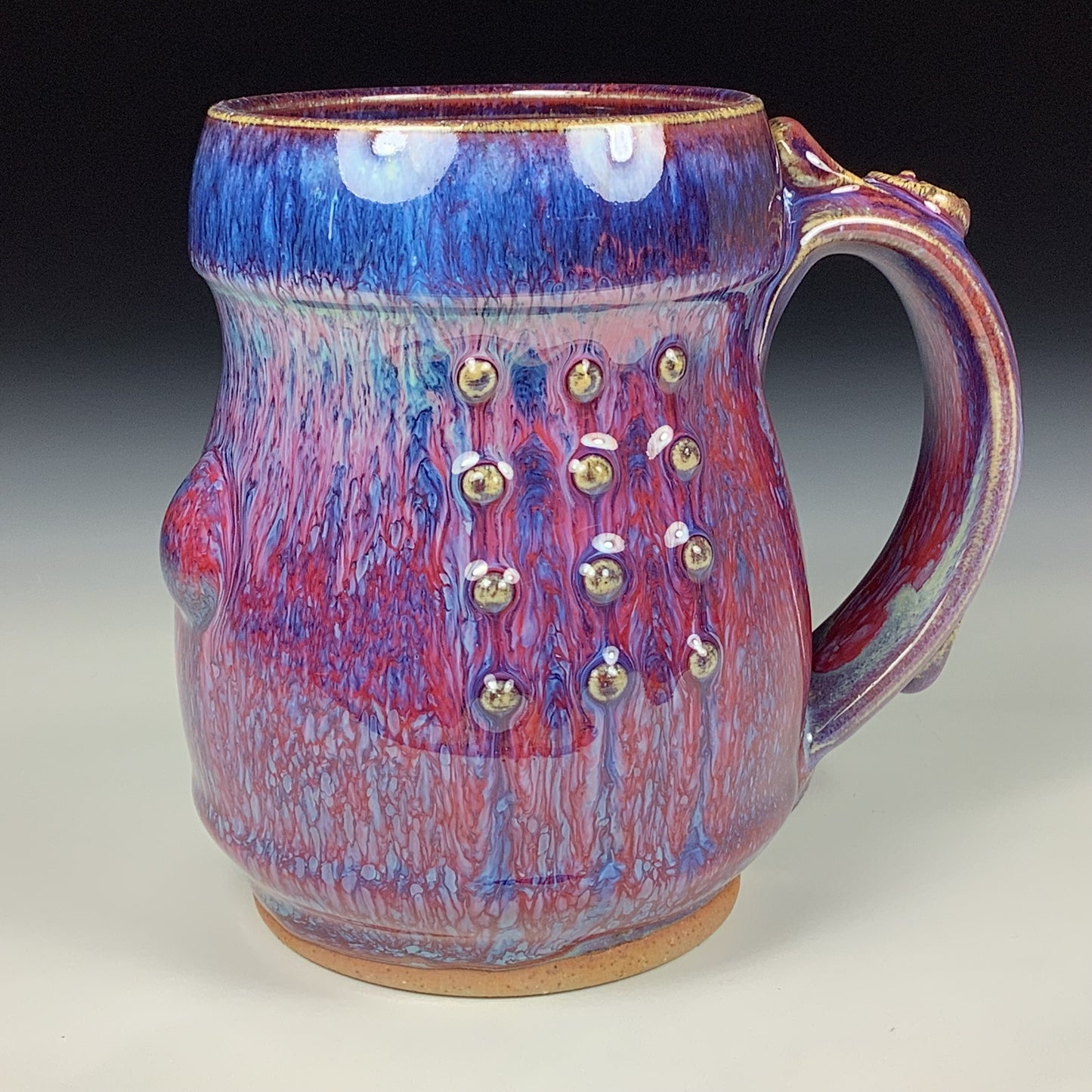 Handmade ceramic mugs stoneware coffee mug pottery tea mugs stoneware drinkware - purple red slip trail dot bamboo item 3849