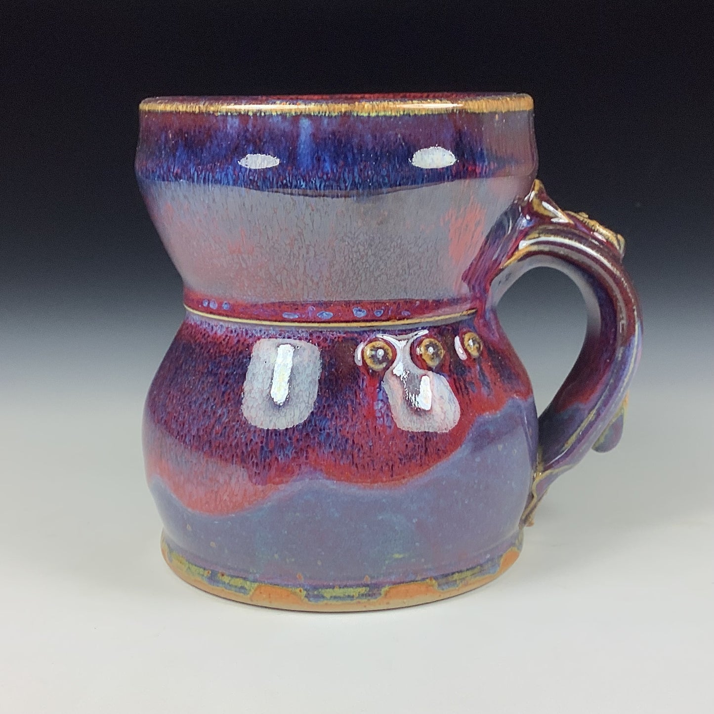 Handmade ceramic mugs stoneware coffee mugs pottery tea mugs stoneware drinkware - purple slip trail dot mug 3658