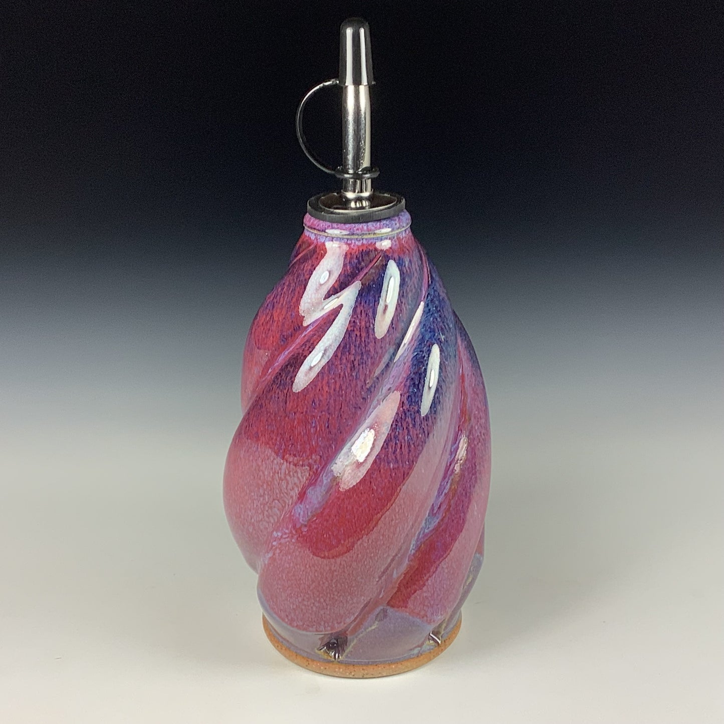 Ceramic olive oil dispenser oil bottle oil cruet handmade stoneware pottery dinnerware kitchenware - Purple red twisty- item 3741