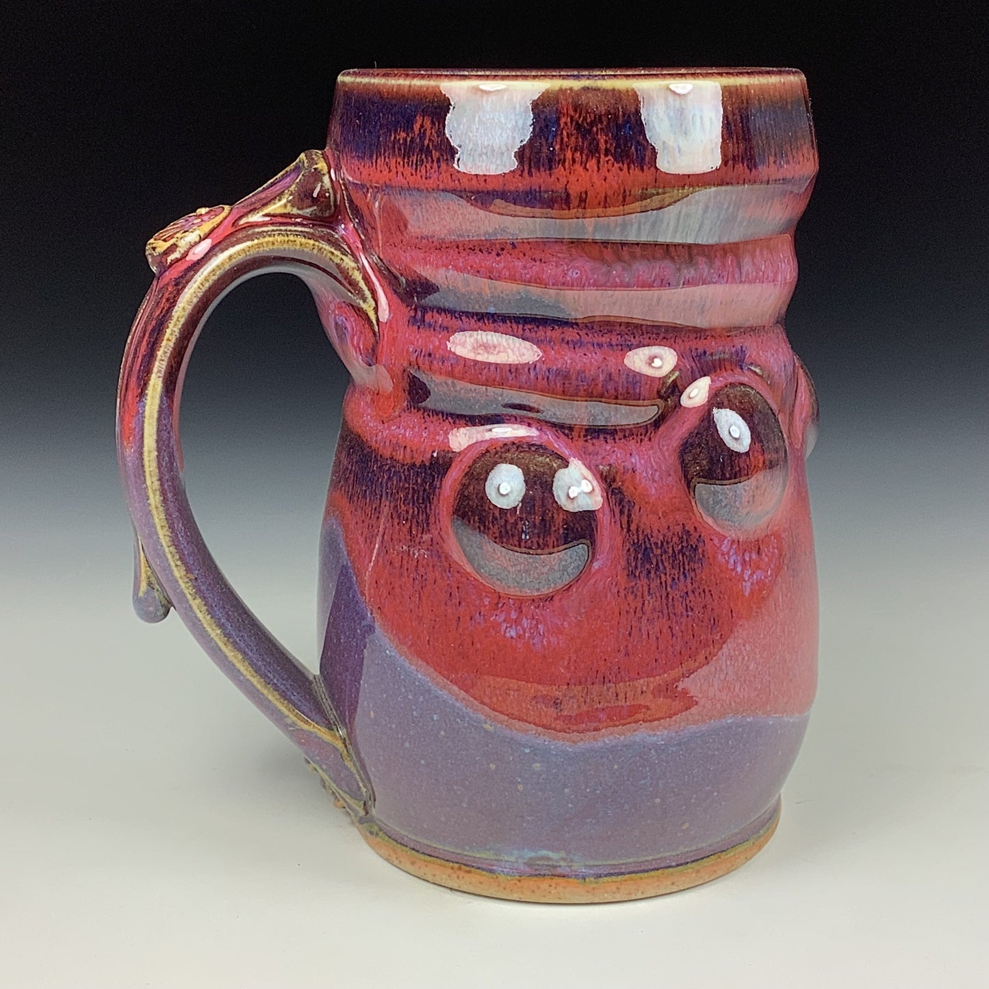 Handmade ceramic mugs stoneware coffee mugs pottery tea mugs stoneware drinkware - red purple bump mug 3631