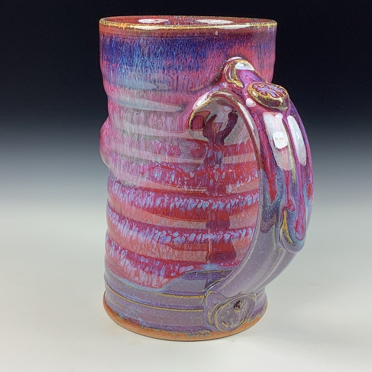 Handmade ceramic mugs stoneware coffee mugs pottery tea mugs stoneware drinkware - purple red wiggle bump mug 3798