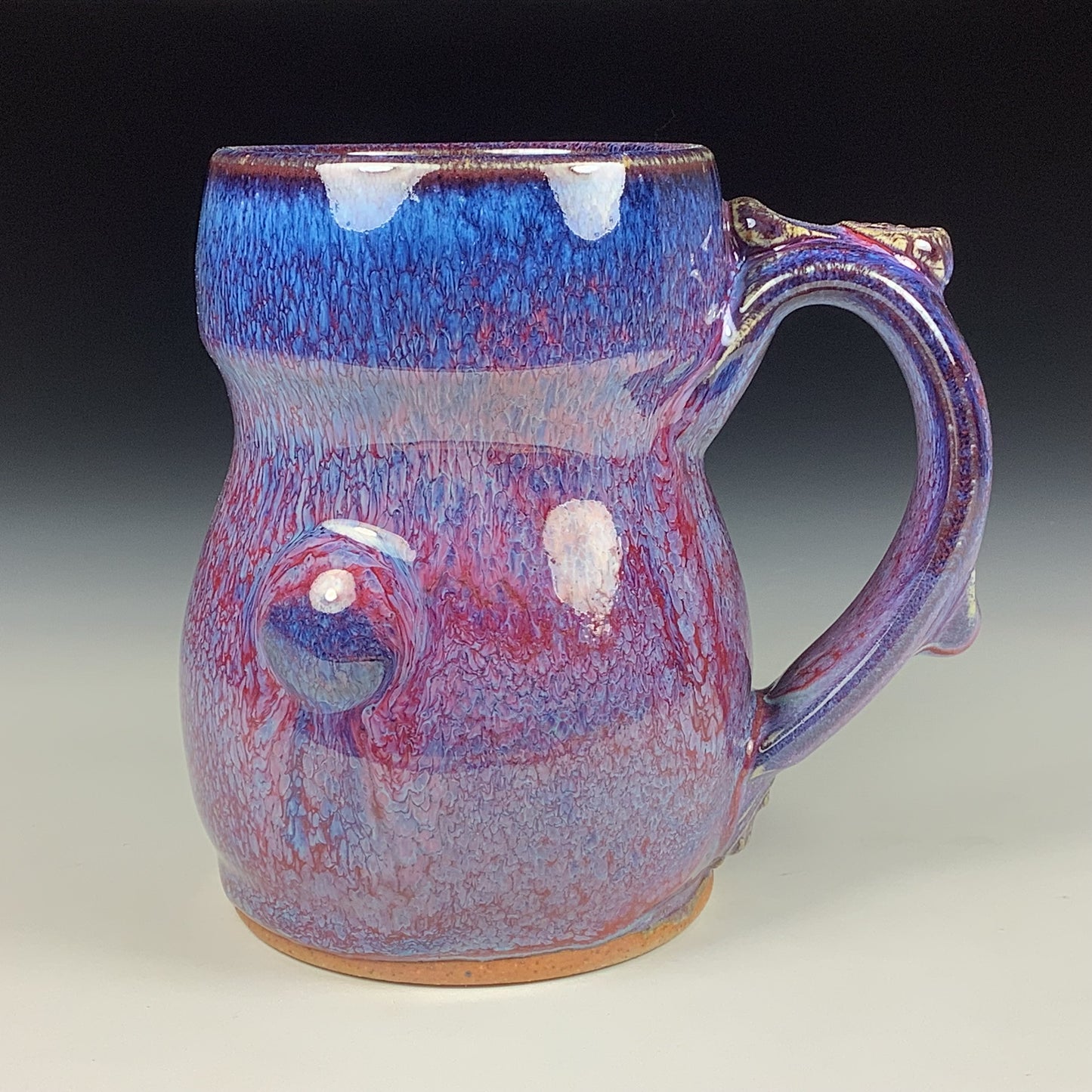 Handmade ceramic mugs stoneware coffee mugs pottery tea mugs stoneware drinkware - purple slip trail dots with bump mug 3643