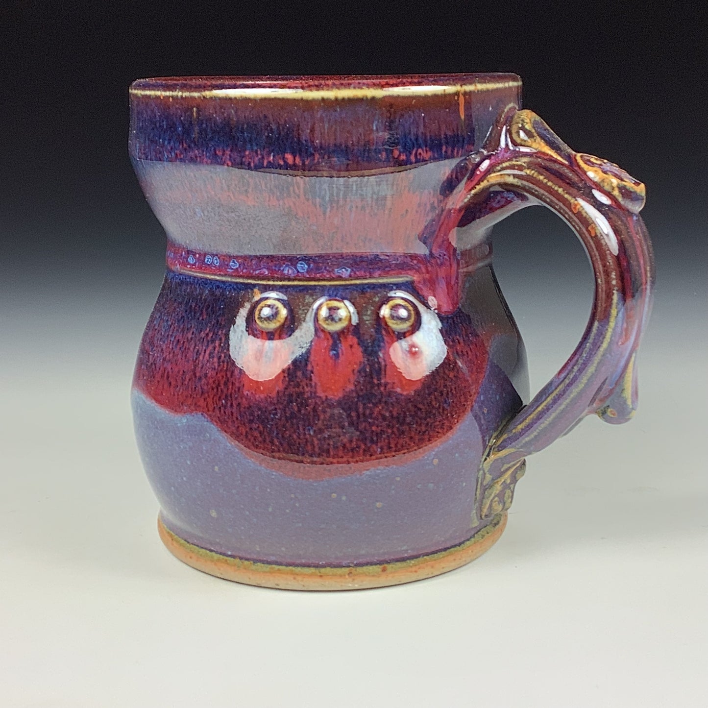 Handmade ceramic mugs stoneware coffee mugs pottery tea mugs stoneware drinkware - purple slip trail dot mug 3662