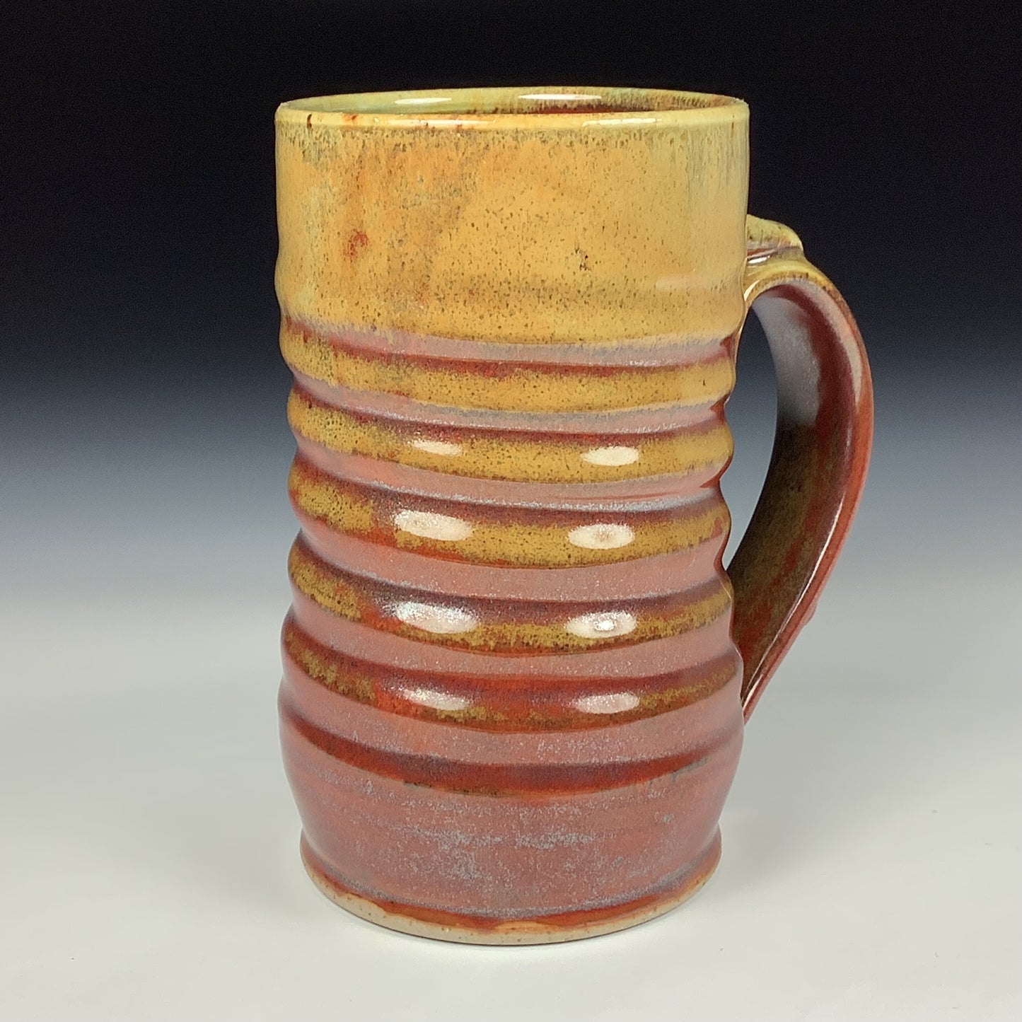 Handmade ceramic mugs stoneware coffee mugs pottery tea mugs stoneware drinkware - Iron red with white ash wiggle item 3853