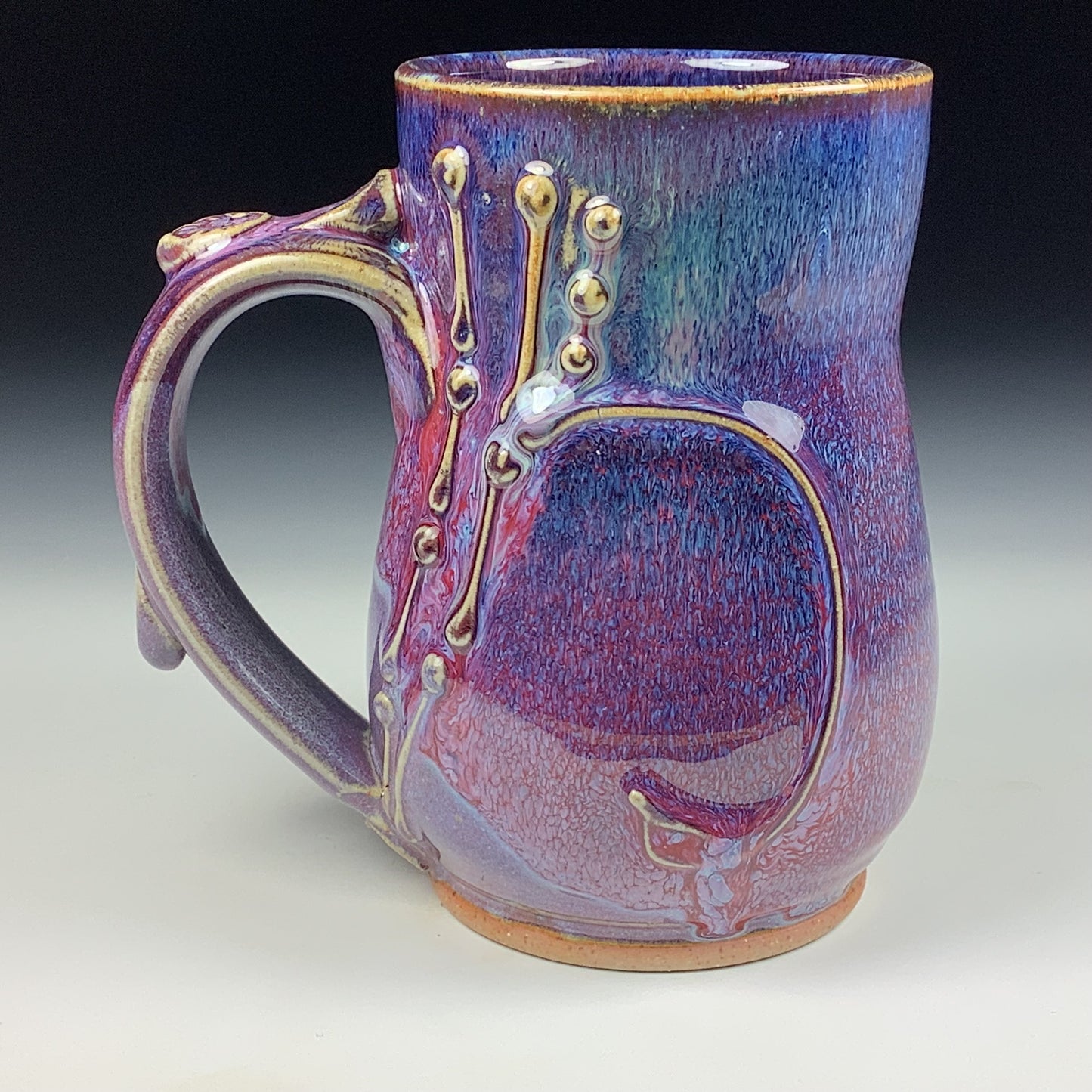 Handmade ceramic mugs stoneware coffee mugs pottery tea mugs stoneware drinkware - Purple red bamboo slip bump mug 3780
