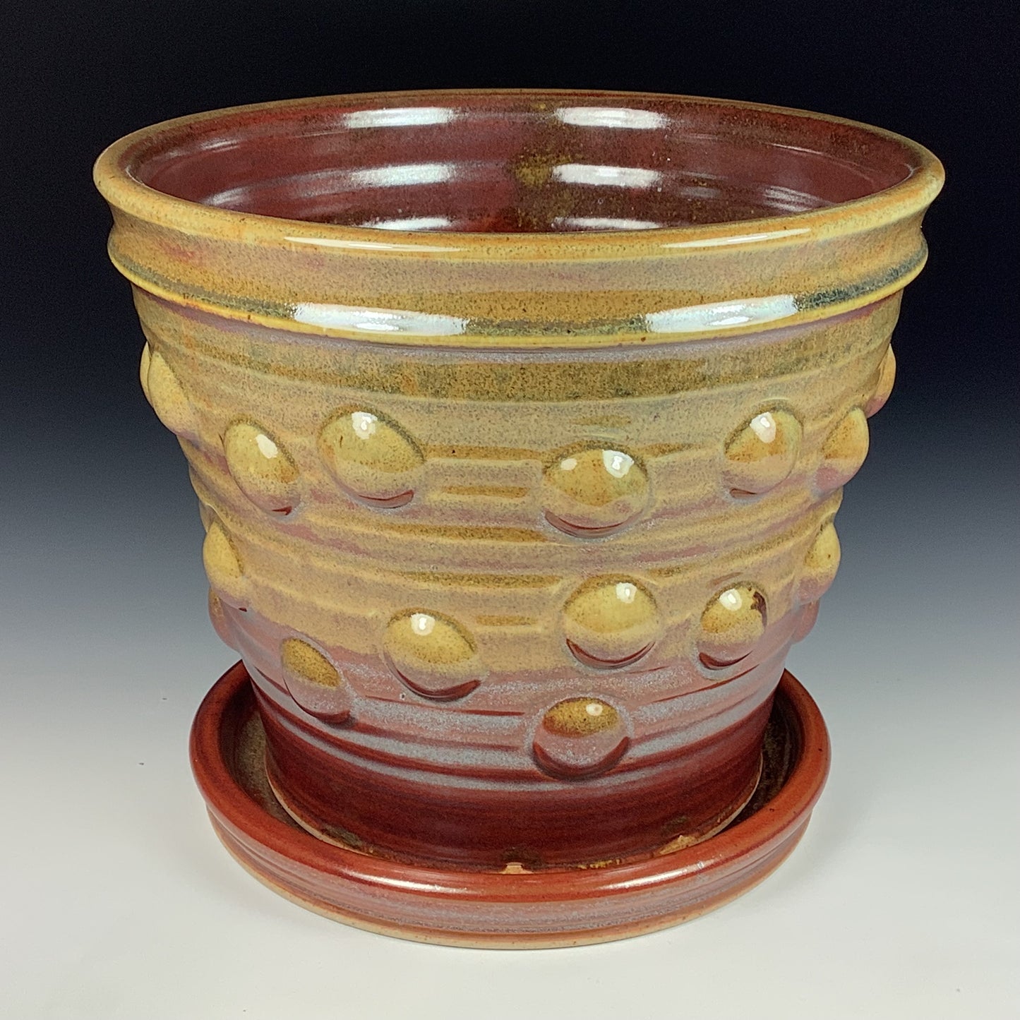 Handmade ceramic stoneware pottery planter - iron red with white ash bump item 3884