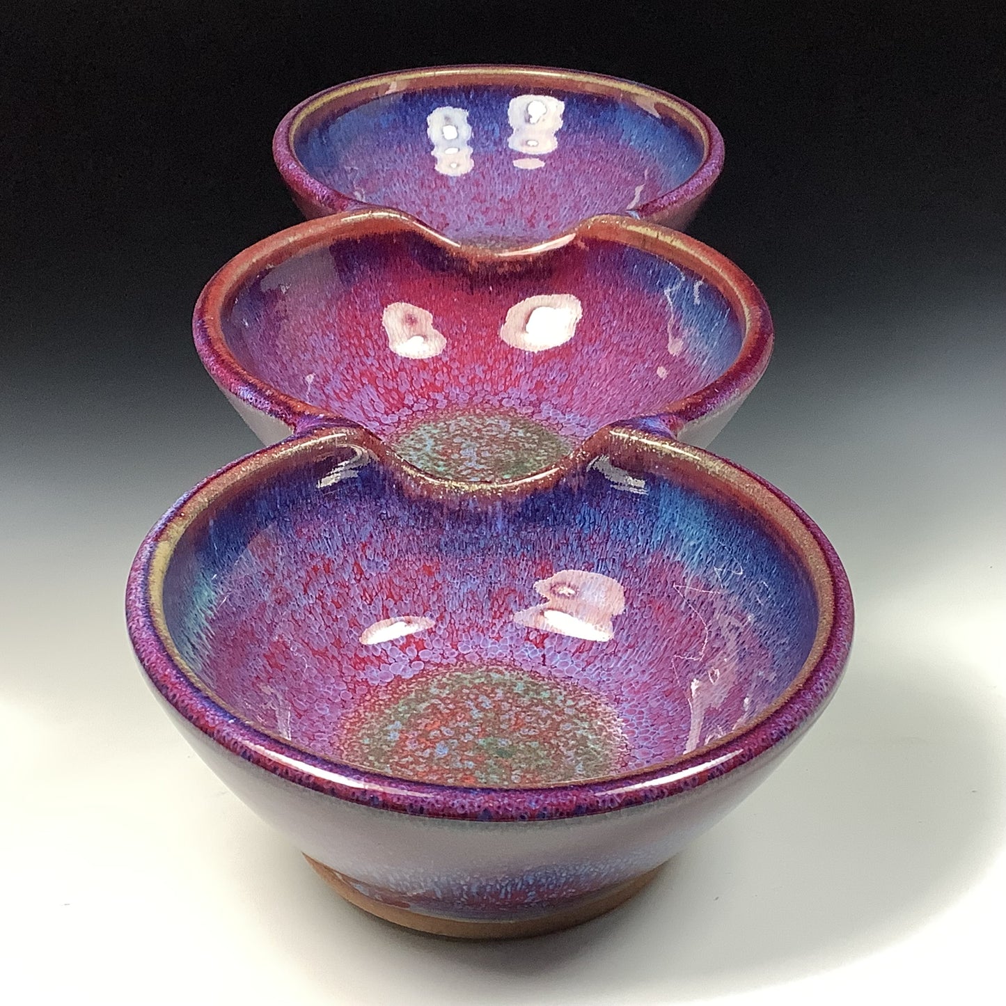 Handmade ceramic artisanal pottery bowls dinnerware stoneware serving bowls - Purple tri-bowl 3819