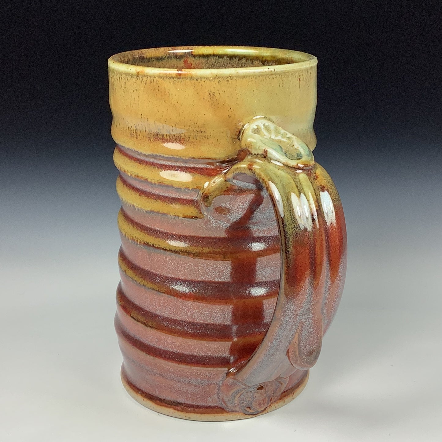 Handmade ceramic mugs stoneware coffee mugs pottery tea mugs stoneware drinkware - Iron red with white ash wiggle item 3857