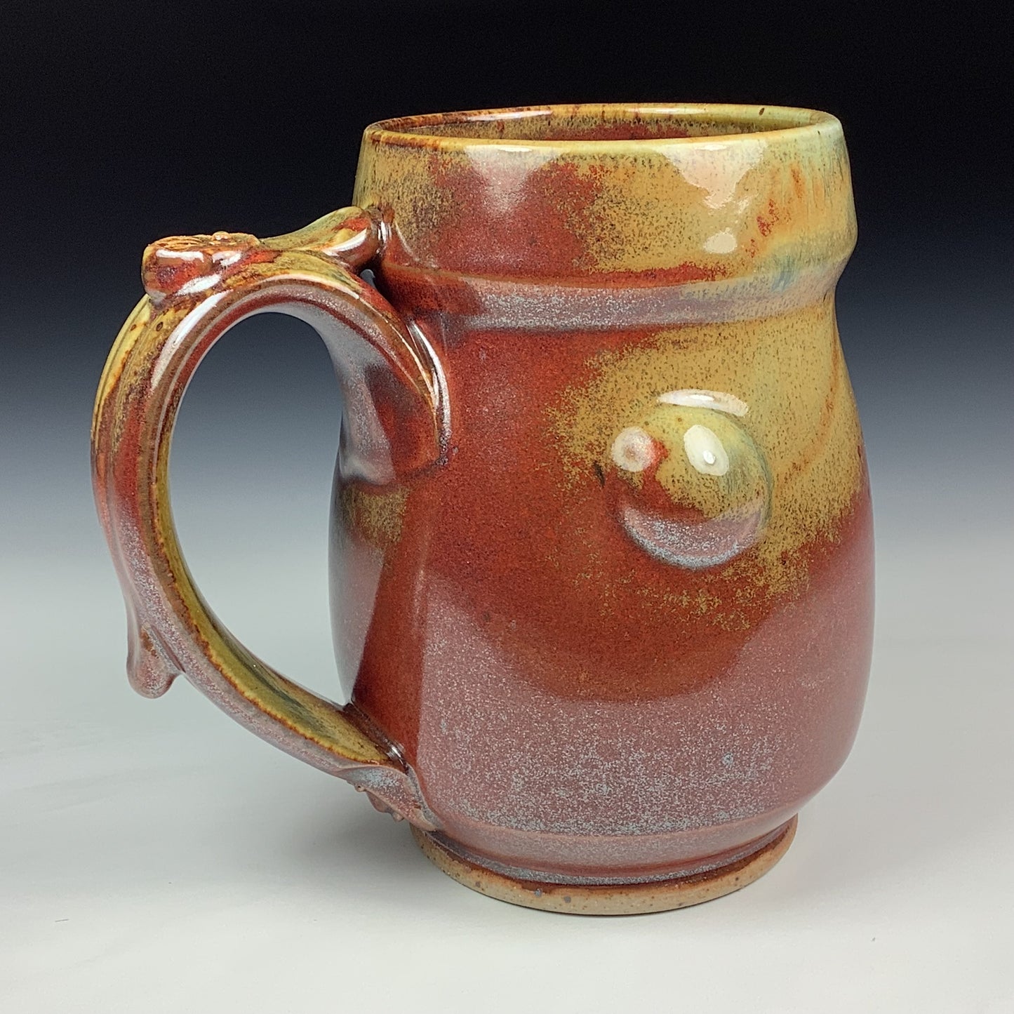 Handmade Stoneware Coffee Mug: Iron Red with White Ash Glaze, Bump Pottery Tea Mug - Mug 3973