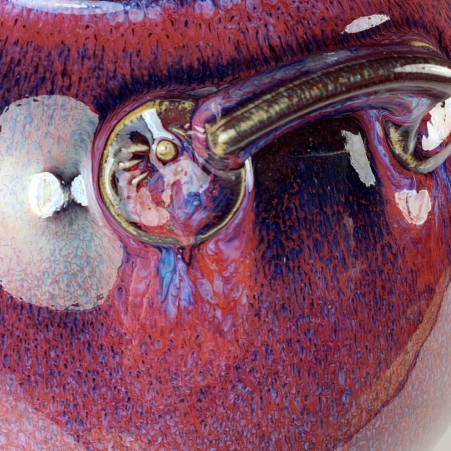 Handmade Stoneware Pottery Slip Trail Bamboo Purple Red Glaze Vase - Item 4095